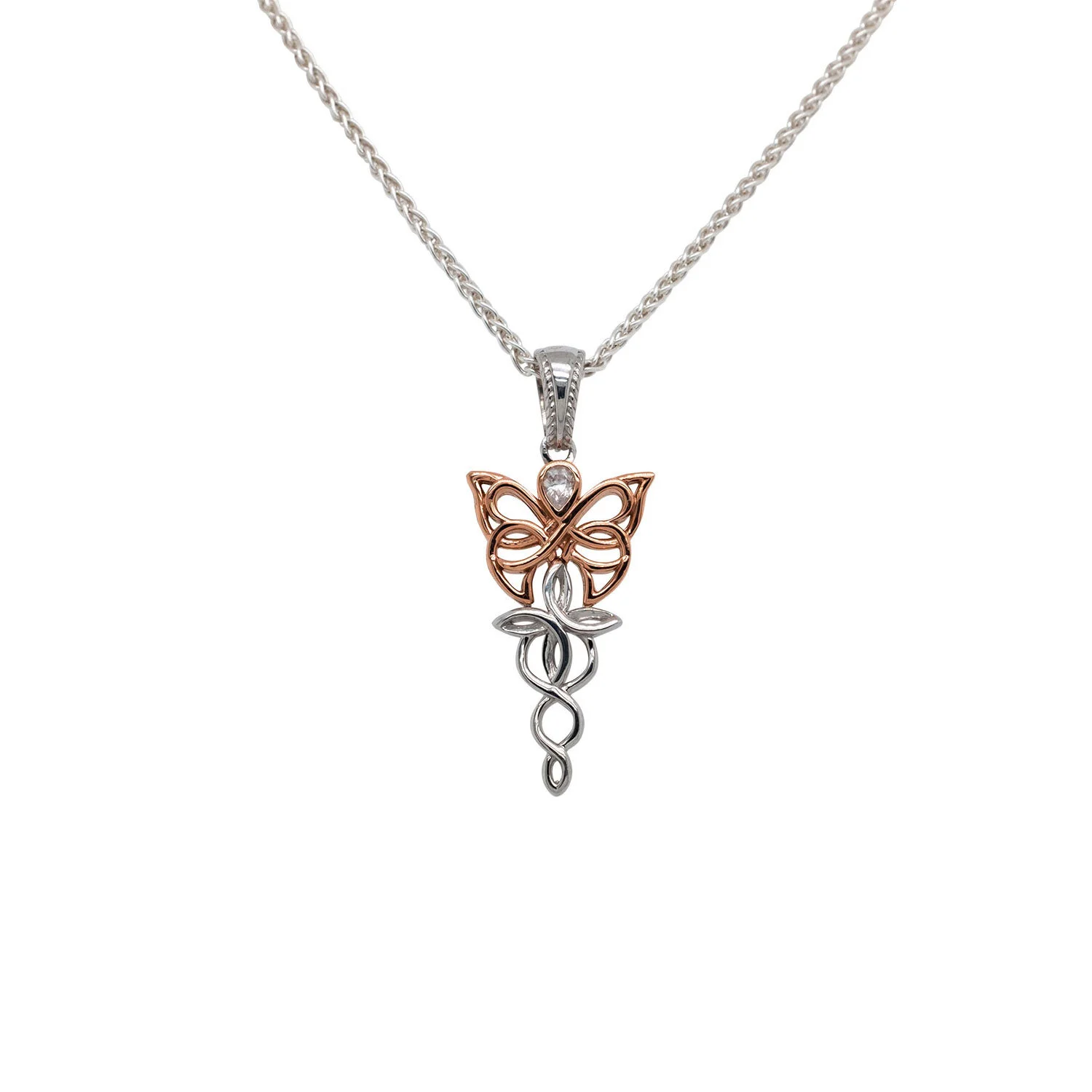 Silver and Rose Gold Celtic Butterfly Pendant