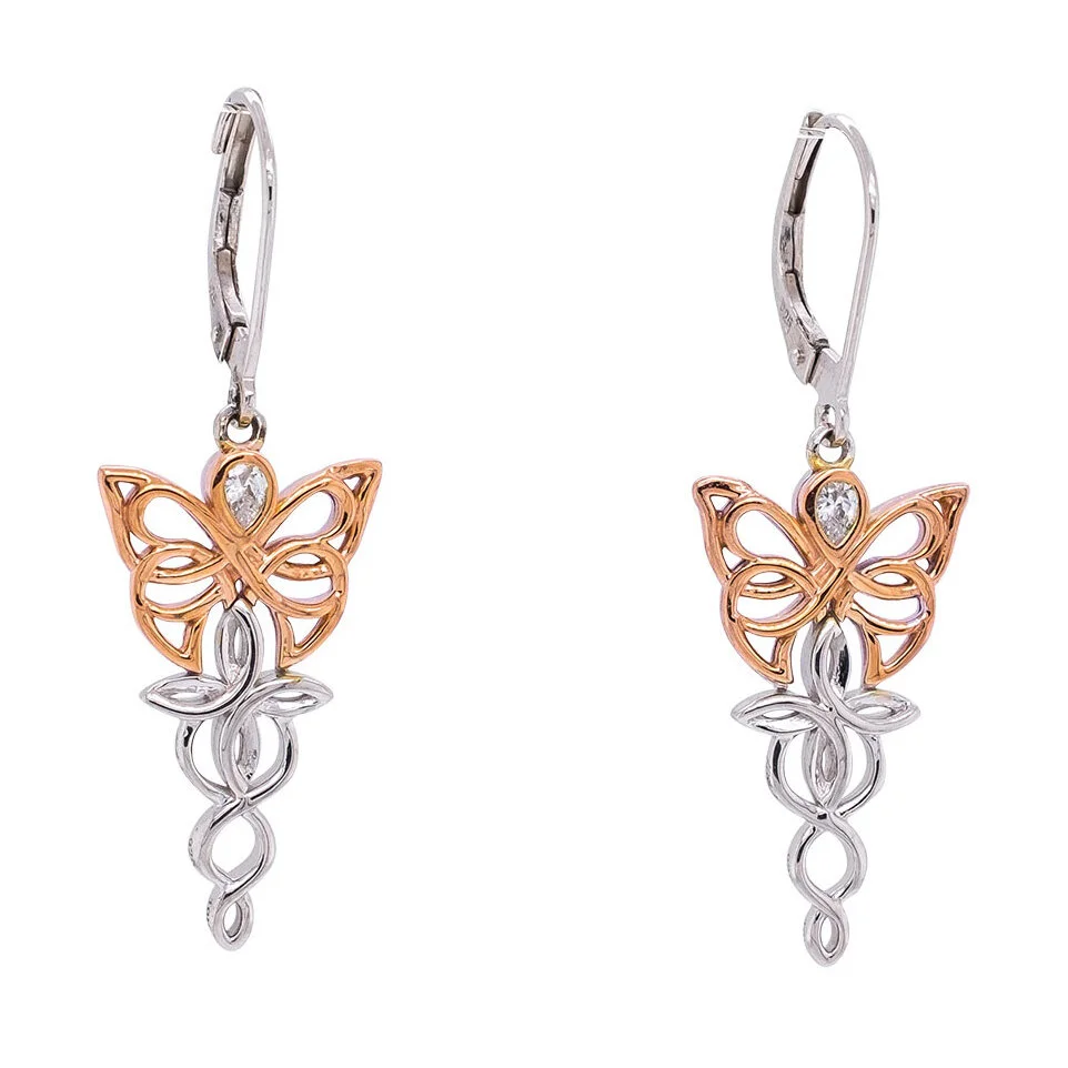 Sterling Silver  and 10K Rose Gold Celtic Butterfly Earrings