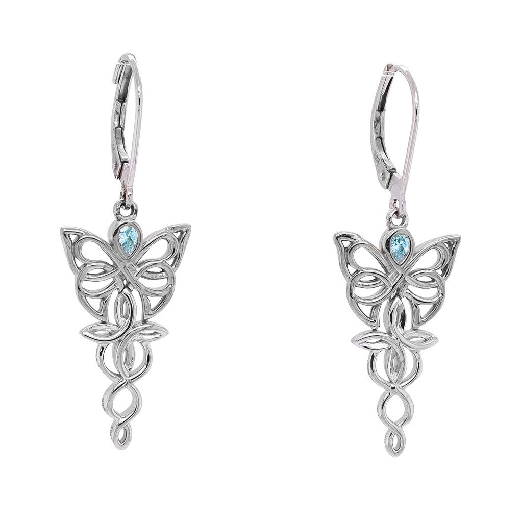 Sterling Silver Celtic Butterfly Earrings with Sky Blue Topaz
