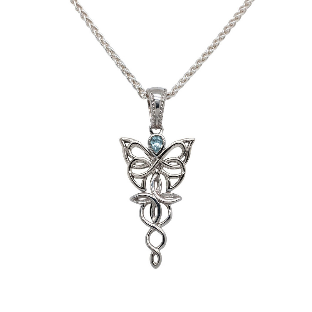 Sterling Silver Celtic Butterfly Pendant with Sky Blue Topaz