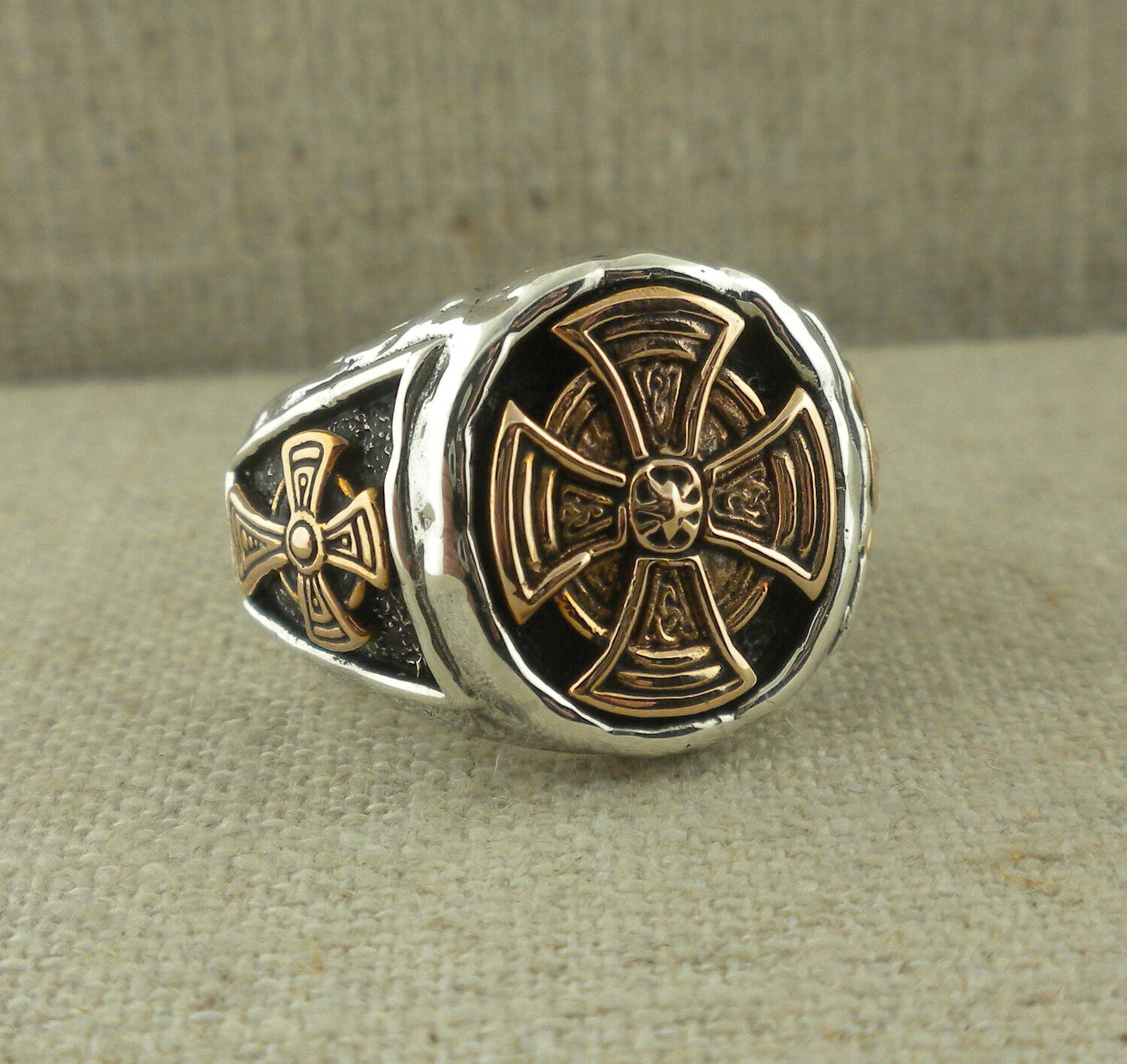 Bronze and Sterling Silver Celtic Cross Ring