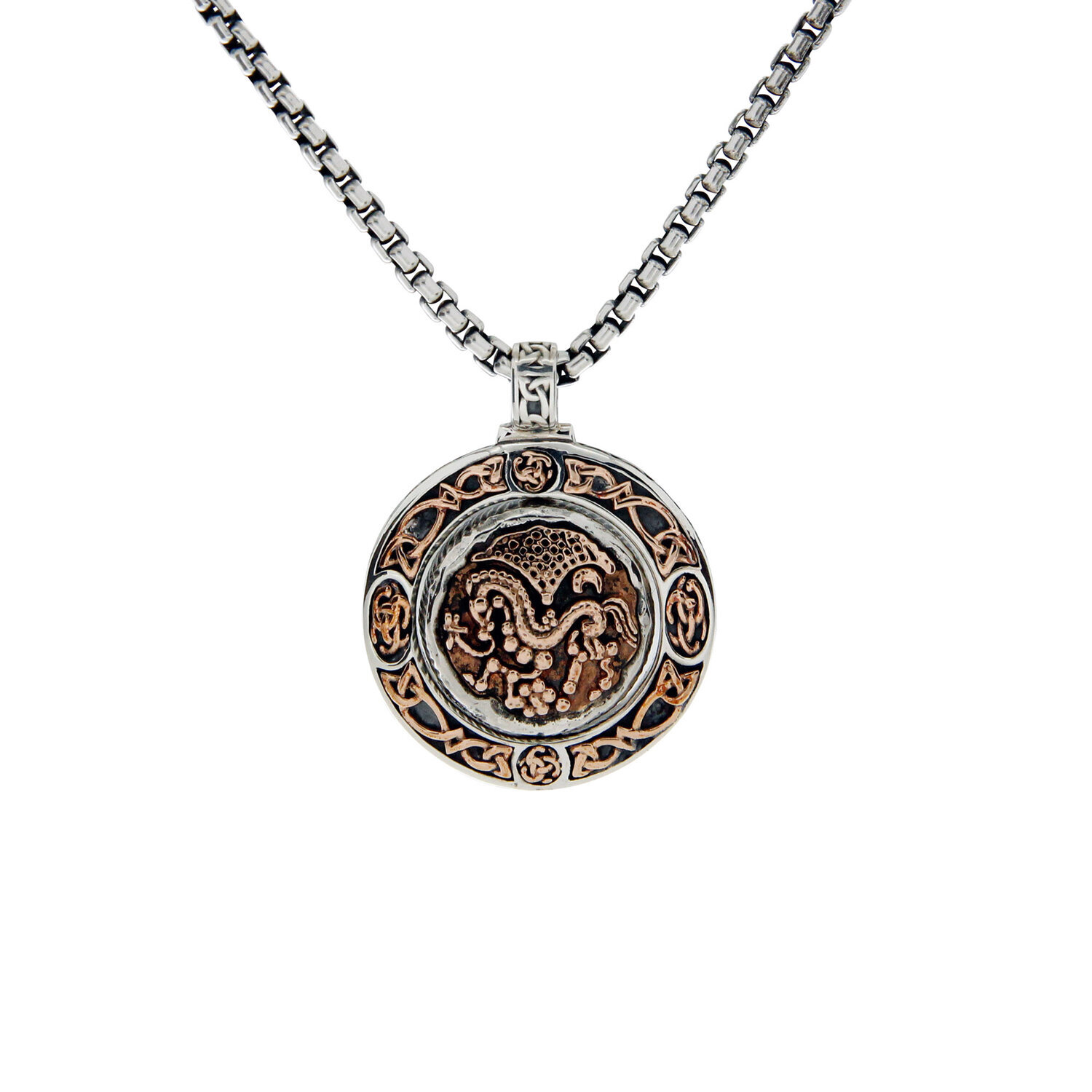 Bronze and Sterling Silver Solar Horse Coin Pendant