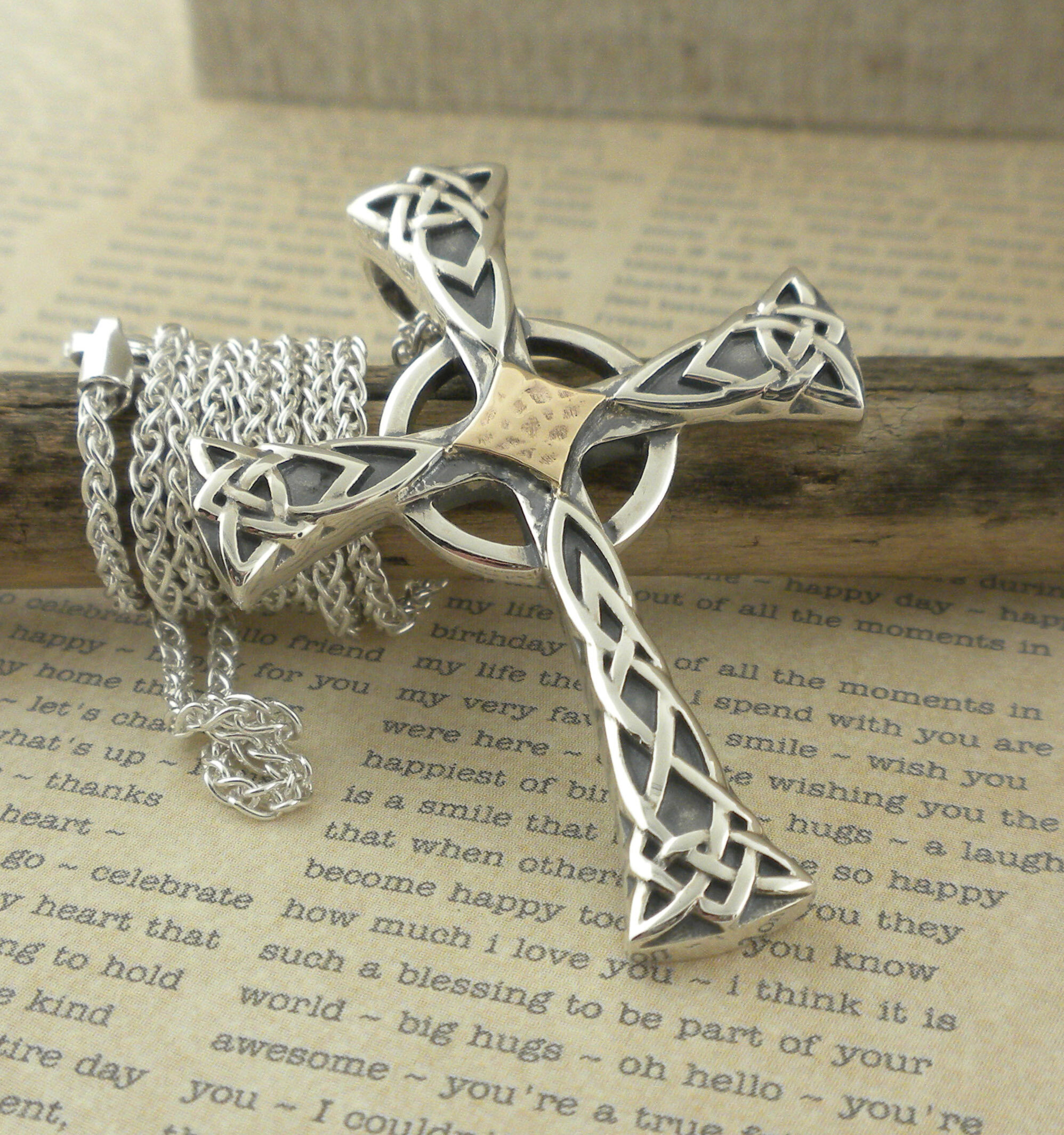 Sterling Silver Trinity Knot Cross with 10K Center