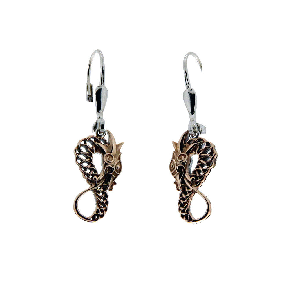 Bronze and Sterling Silver Celtic Dragon Earrings