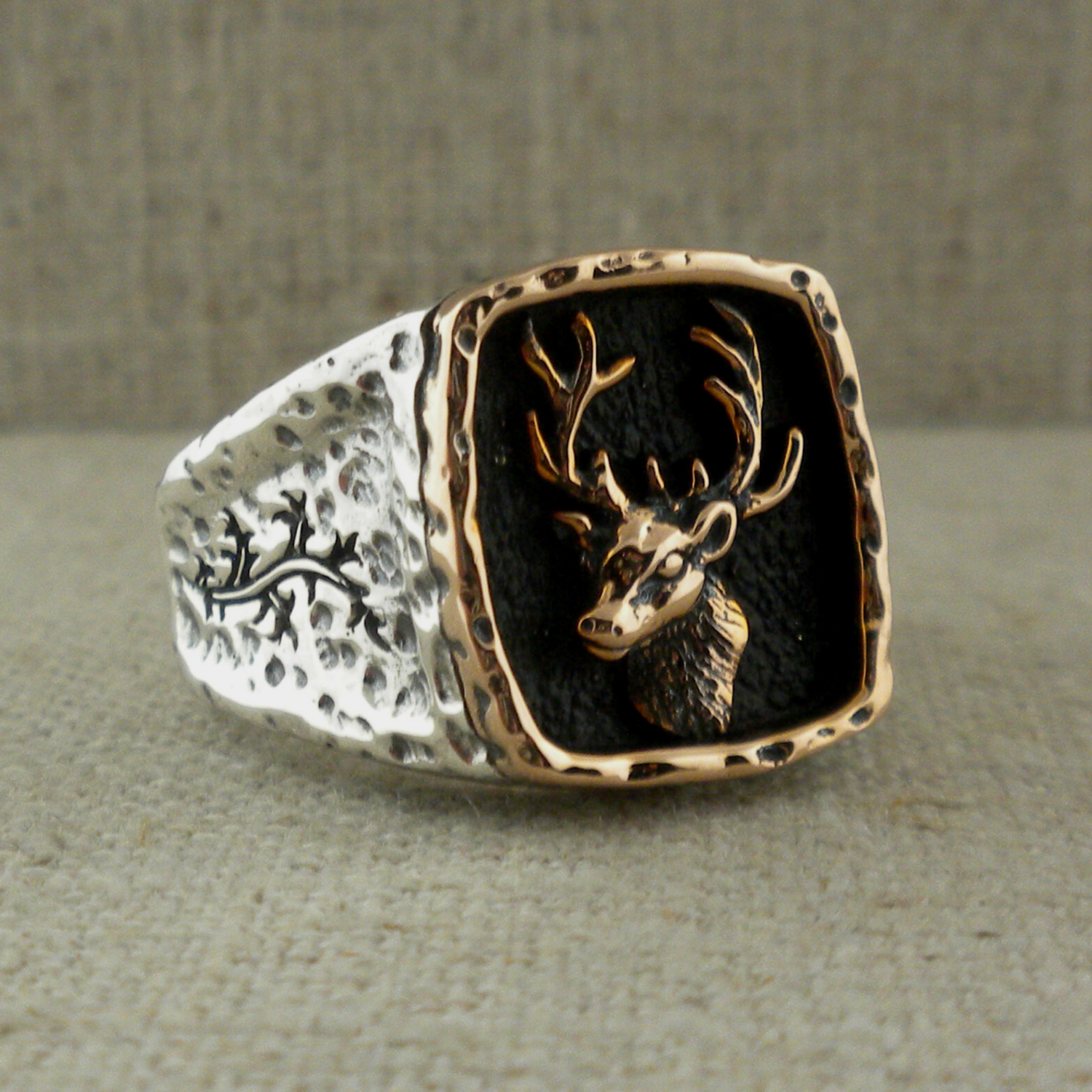 Bronze and Sterling Silver Stag Signet Ring
