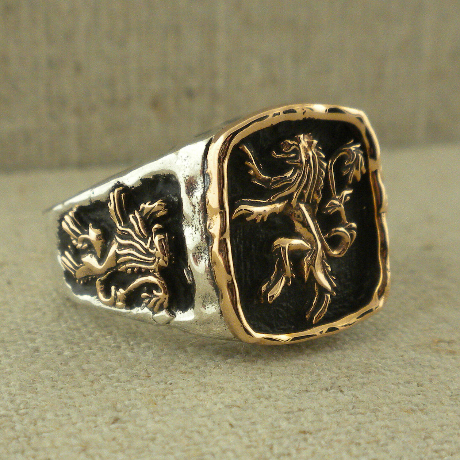 Bronze and Sterling Silver Scottish Rampant Signet Ring