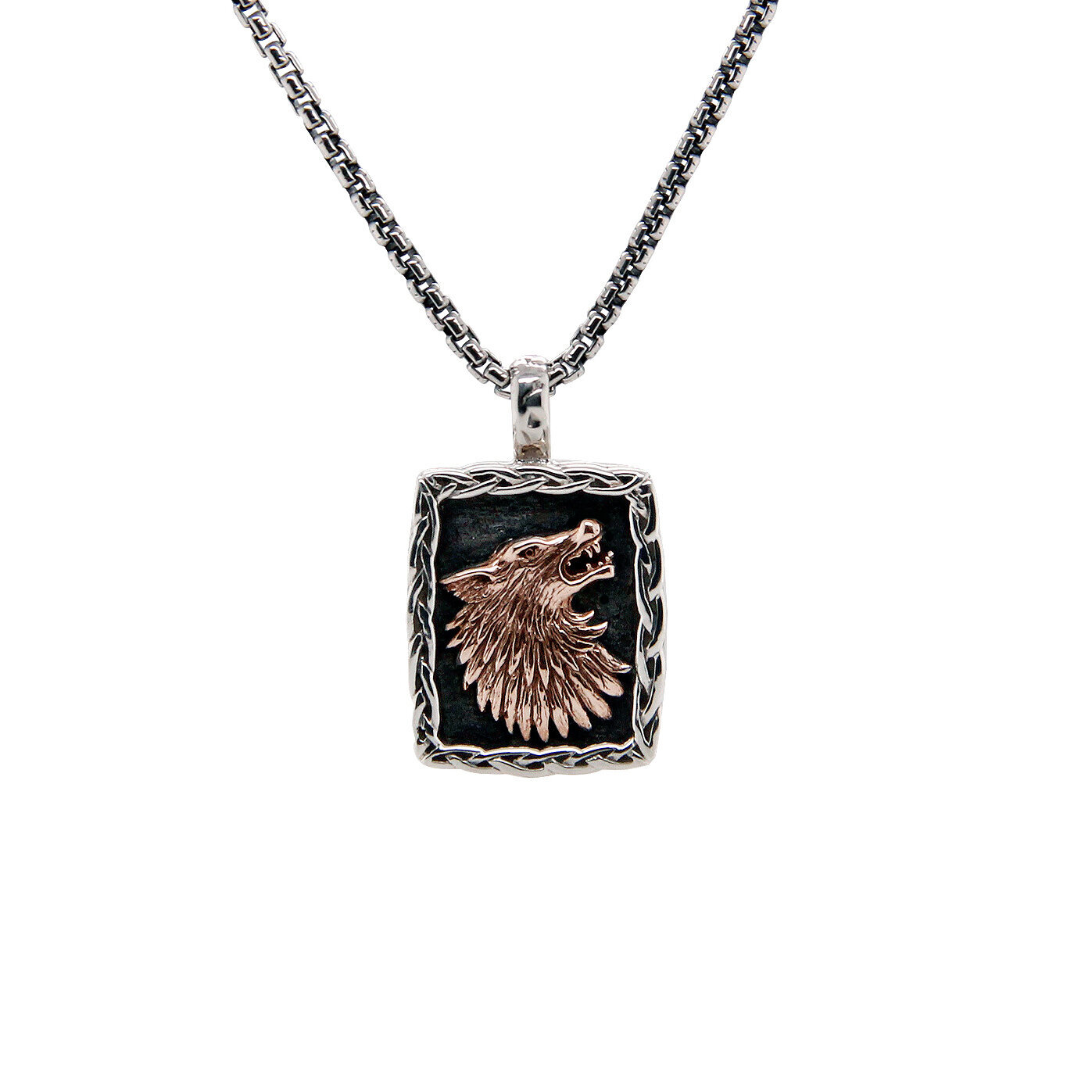 Bronze and Sterling Silver Wolf Pendant Three Sizes