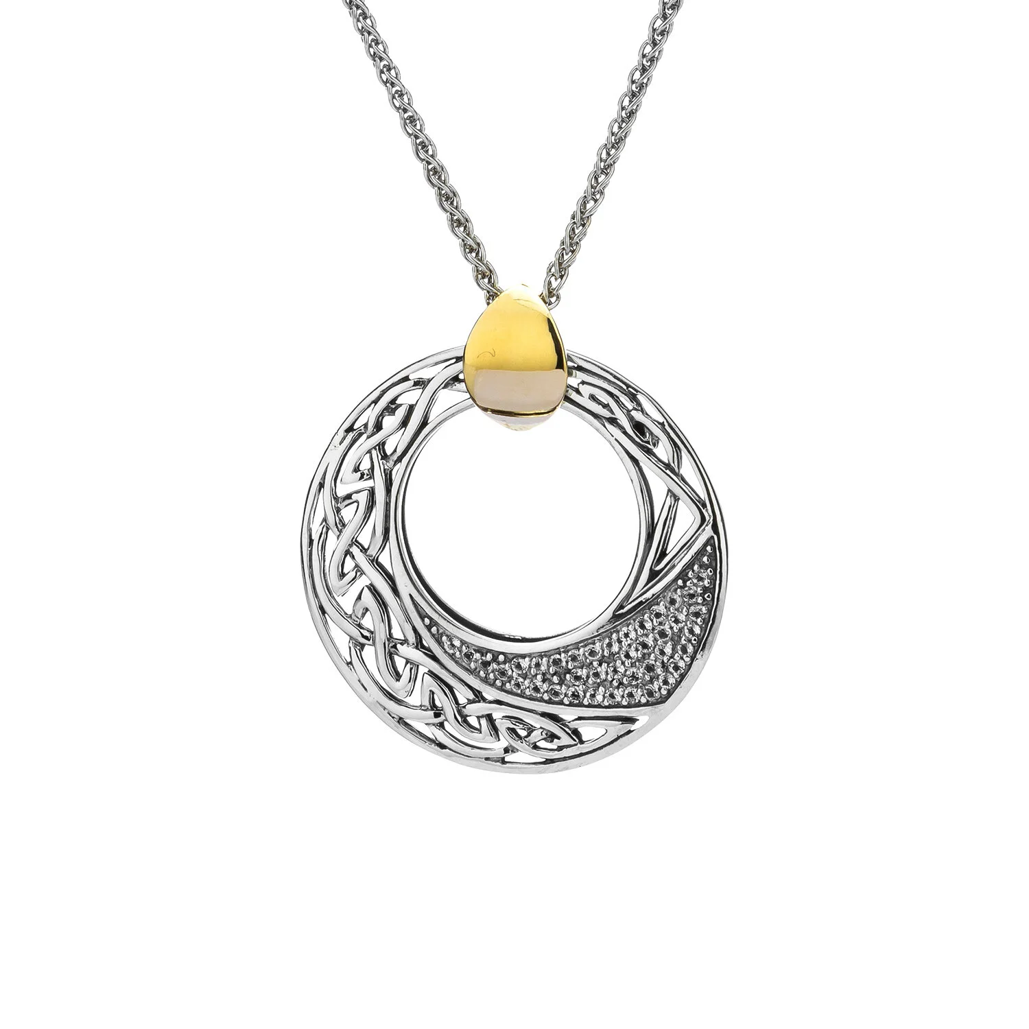 Sterling &amp;10K Celtic Comet Pendant with White Topaz