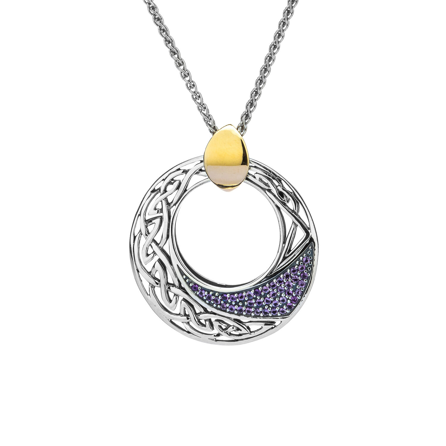 Sterling &amp;10K Celtic Comet Pendant with Amethyst