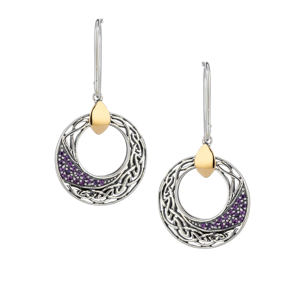 Sterling &amp;10K Celtic Comet Earrings with Amethyst