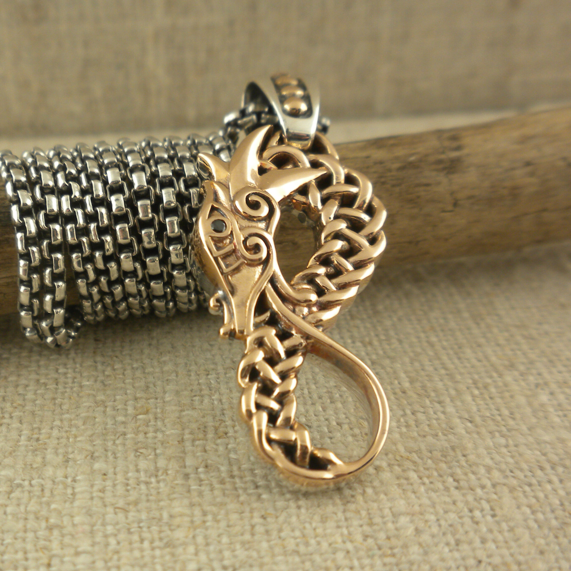 Bronze and Sterling Silver Celtic Dragon Pendant