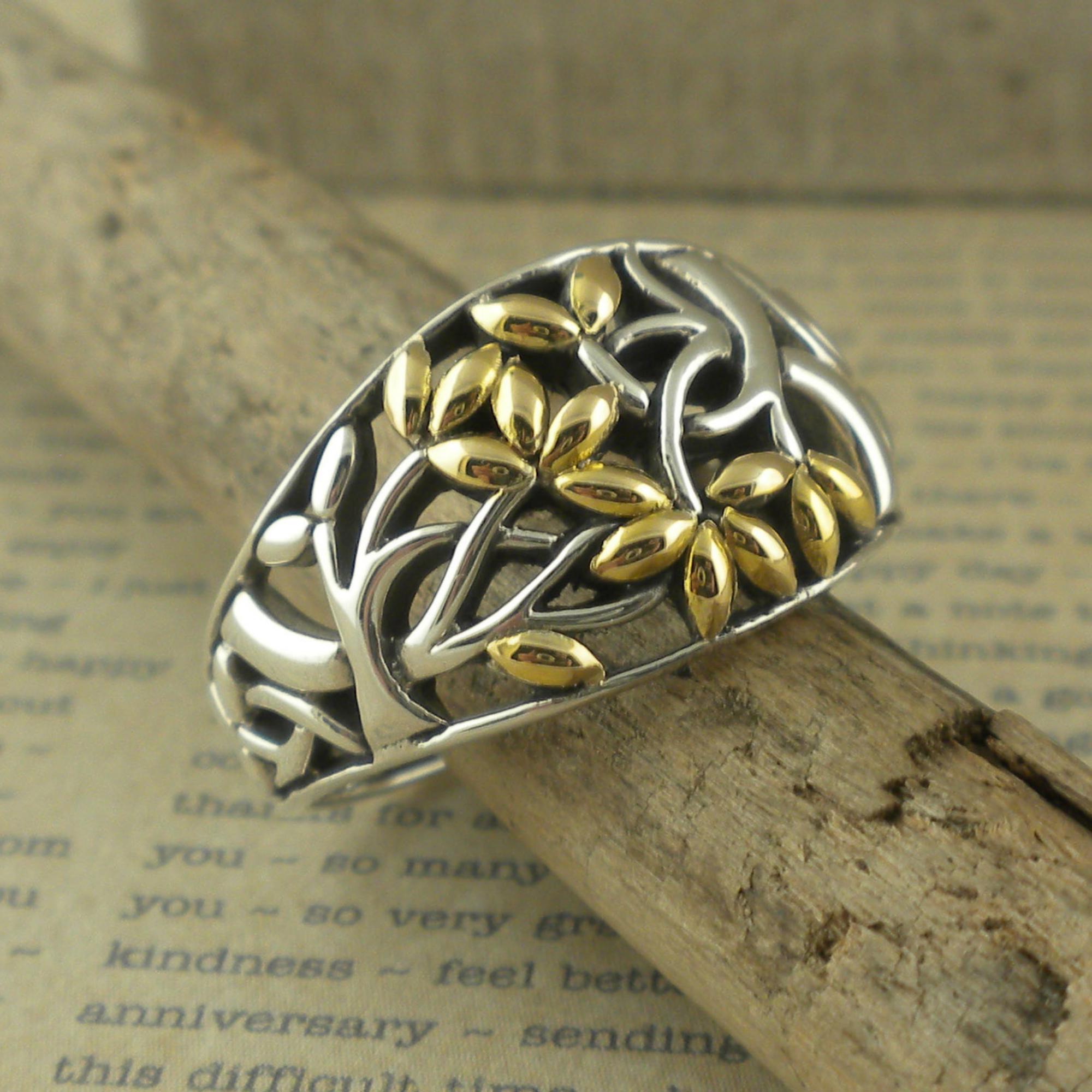 Sterling &amp; Gold Tree of Life Ring