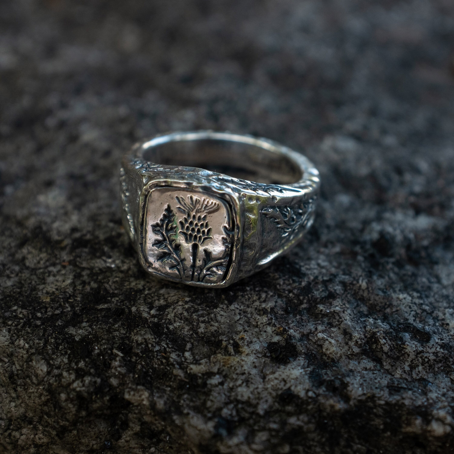 Sterling Silver Thistle Signet Ring