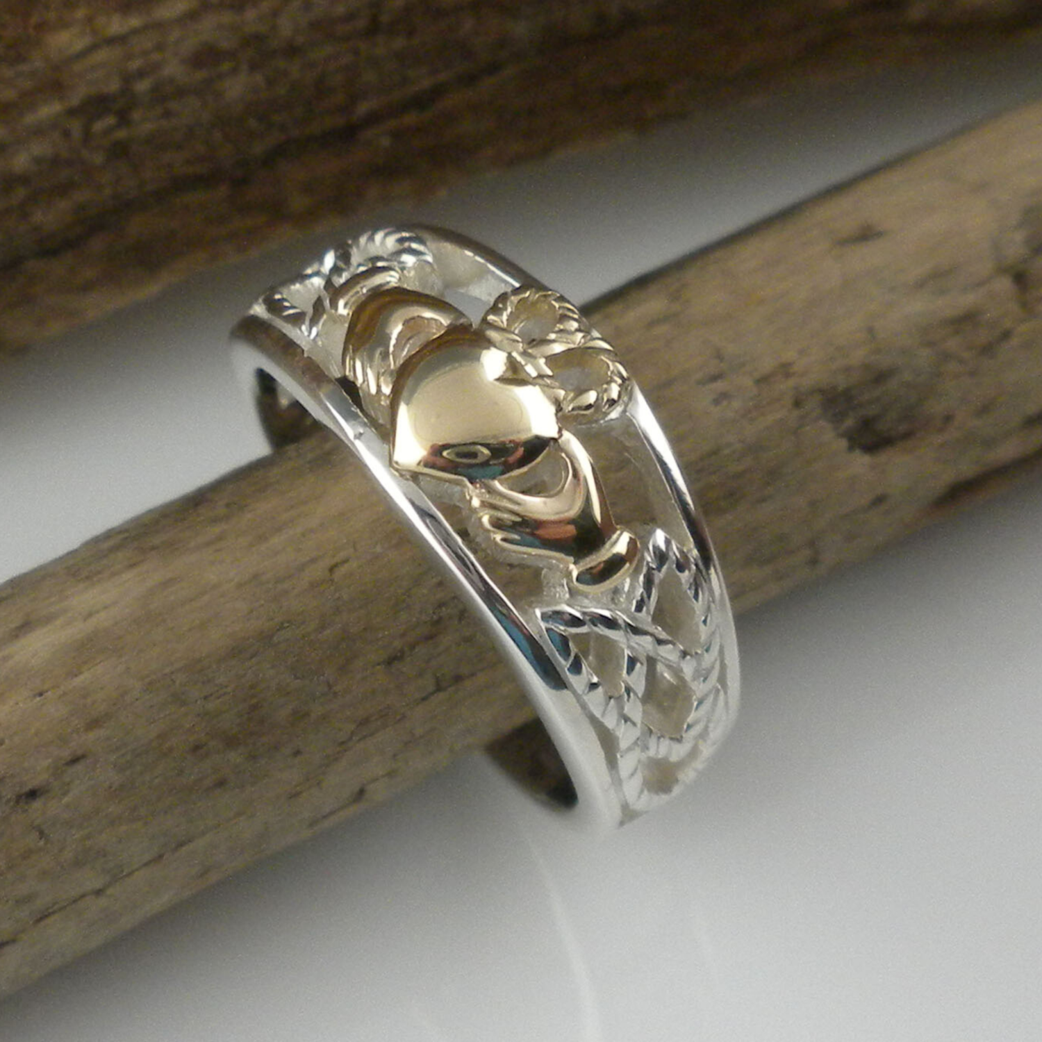 Sterling Silver &amp; 10K Claddagh Ring with Rope Accent