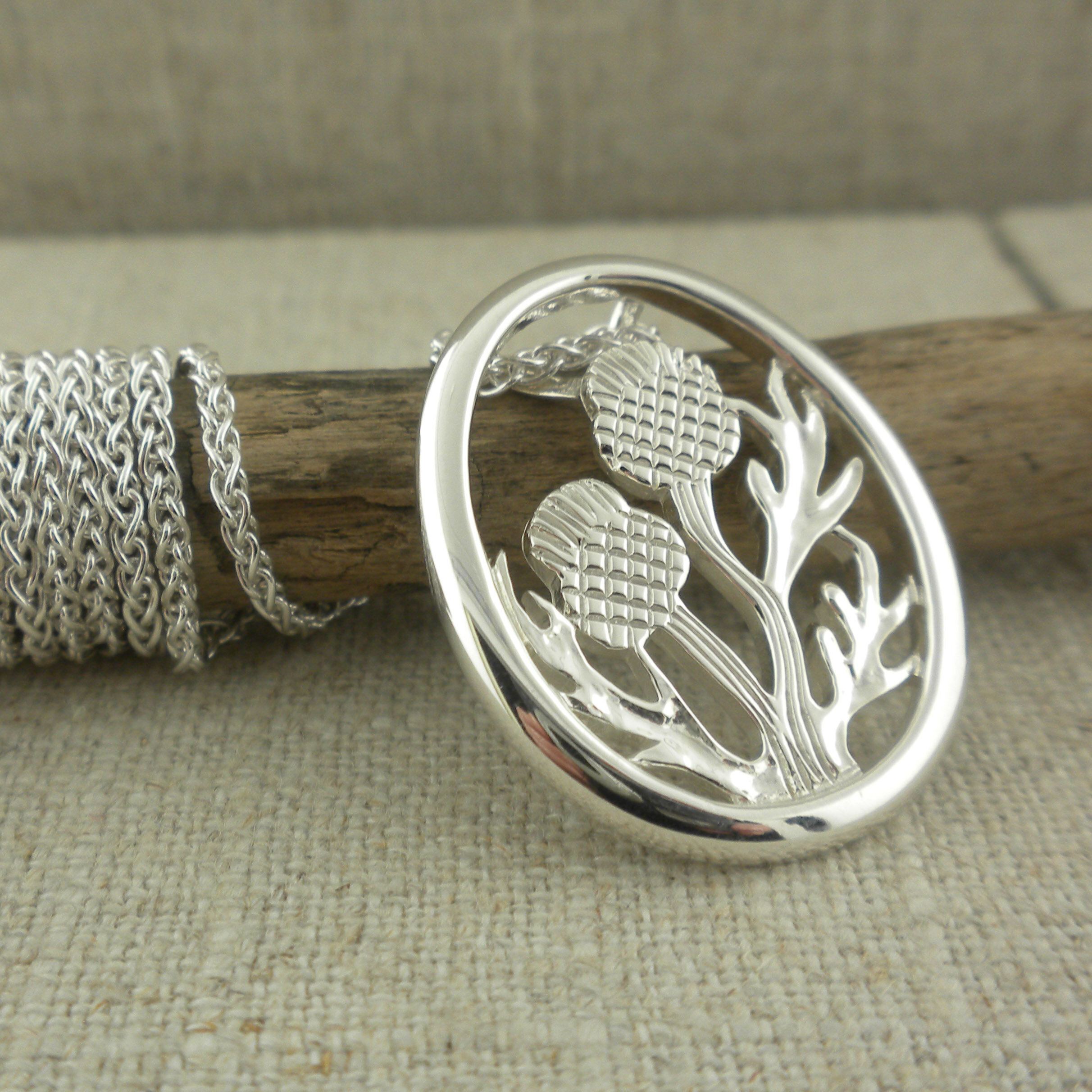 Sterling Silver Double Scottish Thistle Pendant