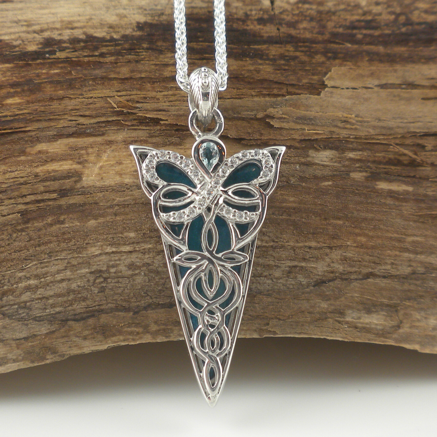 Sterling Silver and Sky Blue Enamel Celtic Butterfly Pendant