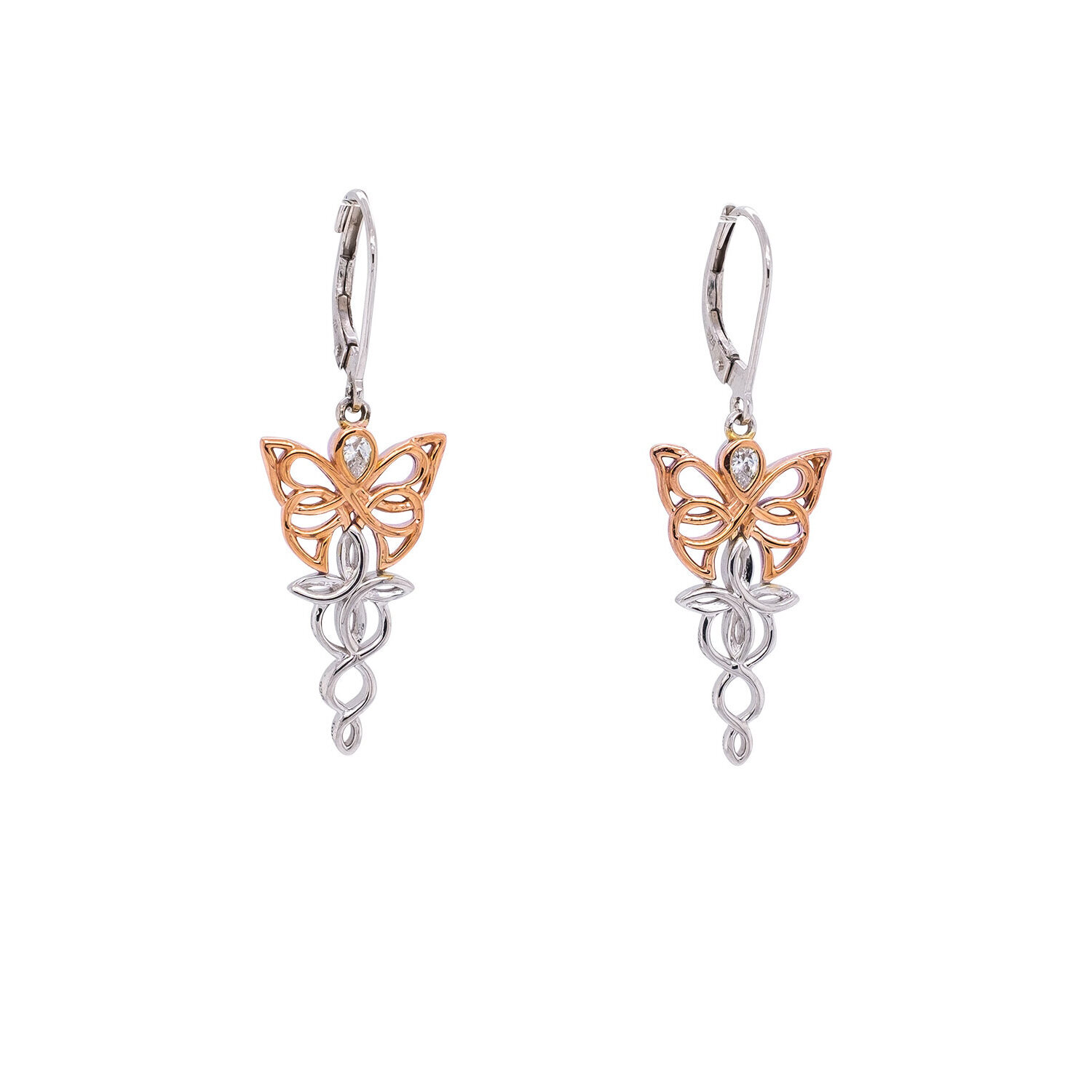 Sterling Silver and 10K Rose Gold Celtic Butterfly Earrings