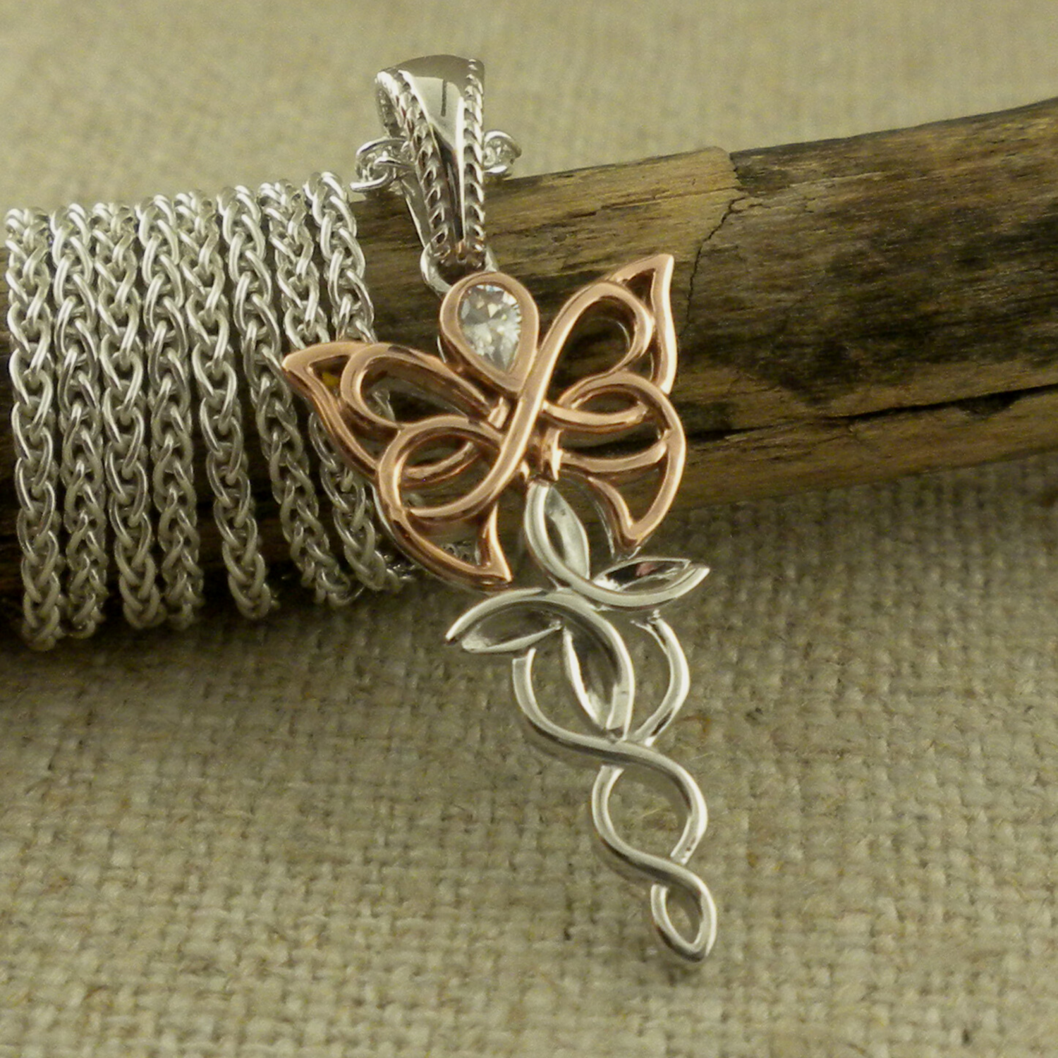 Silver and Rose Gold Celtic Butterfly Pendant