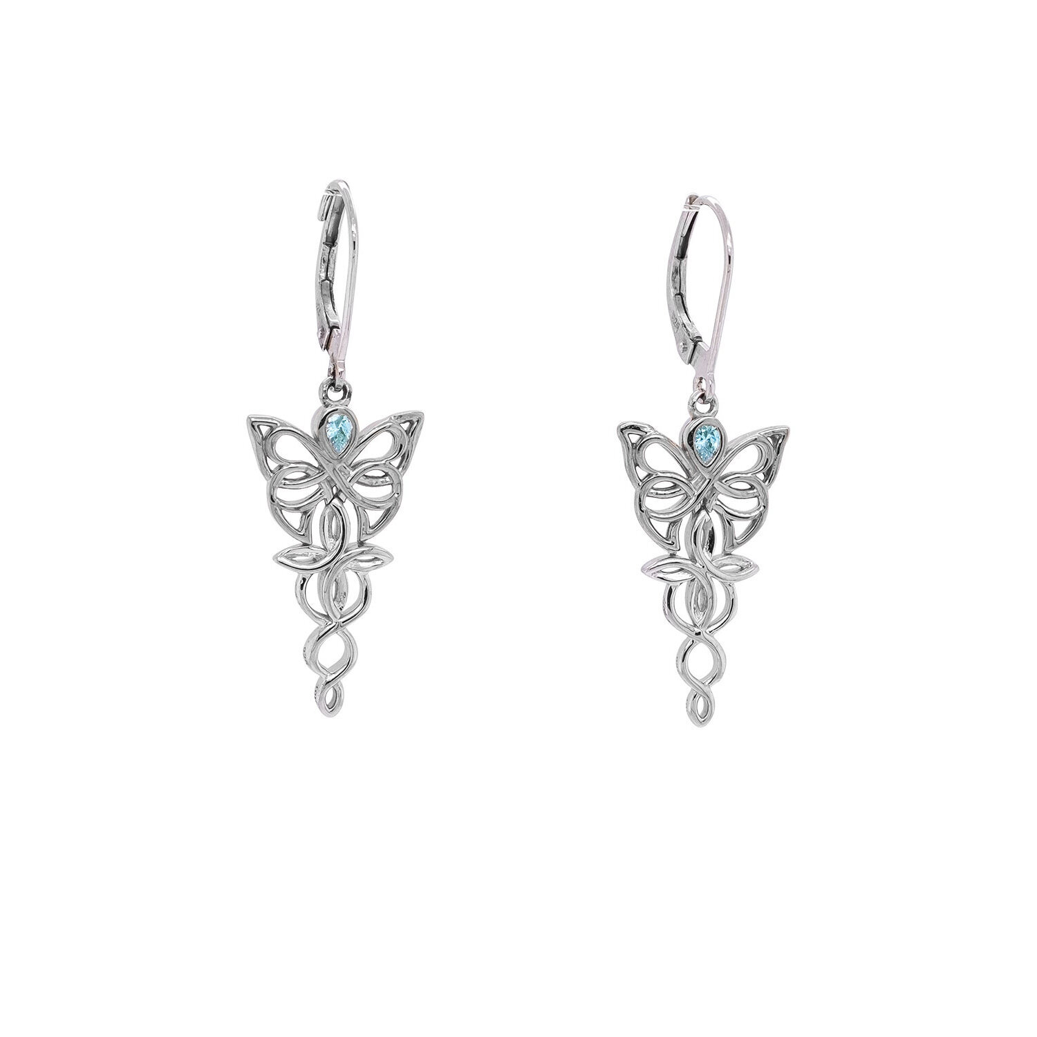 Sterling Silver Celtic Butterfly Earrings with Sky Blue Topaz