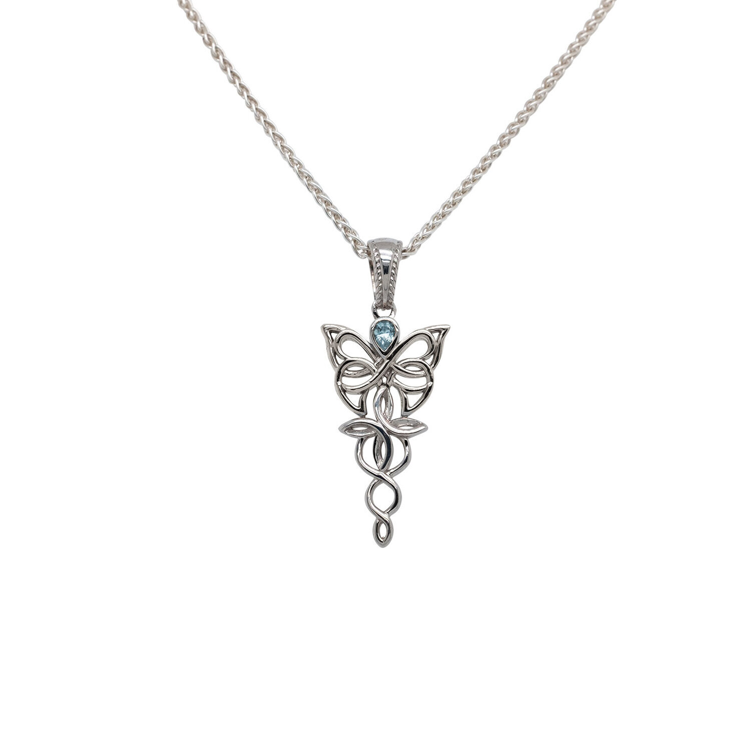 Sterling Silver Celtic Butterfly Pendant with Sky Blue Topaz
