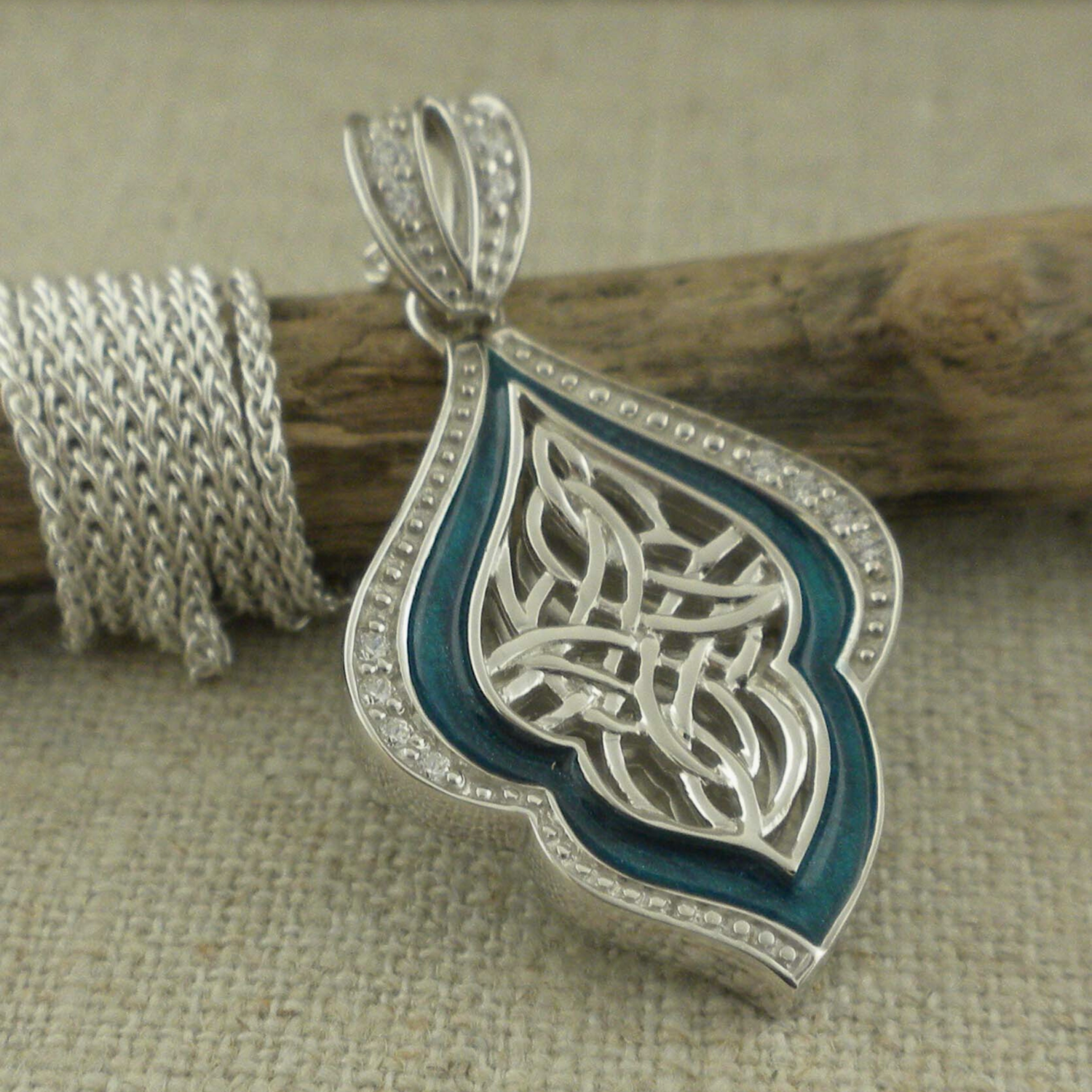 Sterling Silver and Sky Blue Enamel Path of Life Pendant by Keith Jack