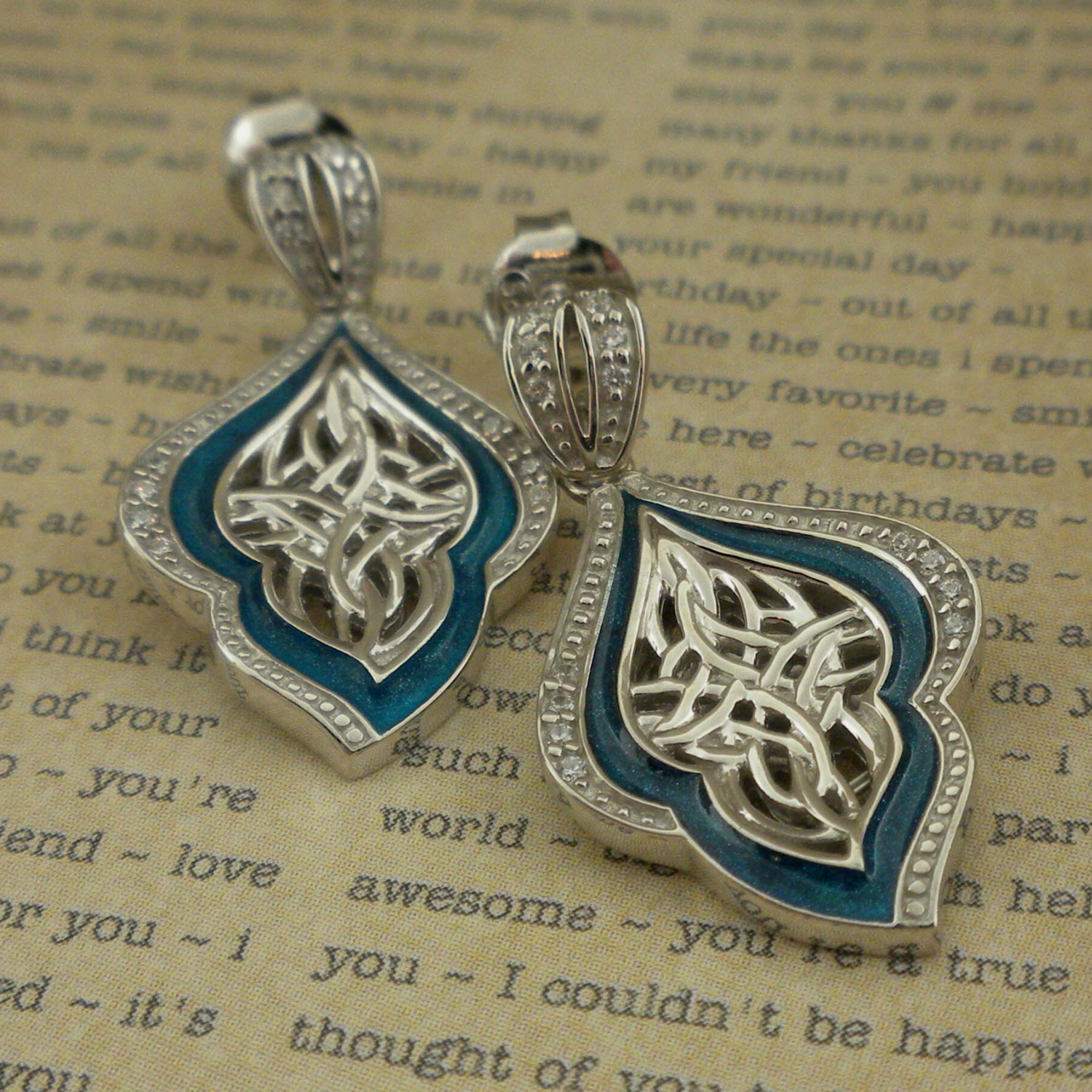 Sterling Silver and Sky Blue Enamel Path of Life Earrings