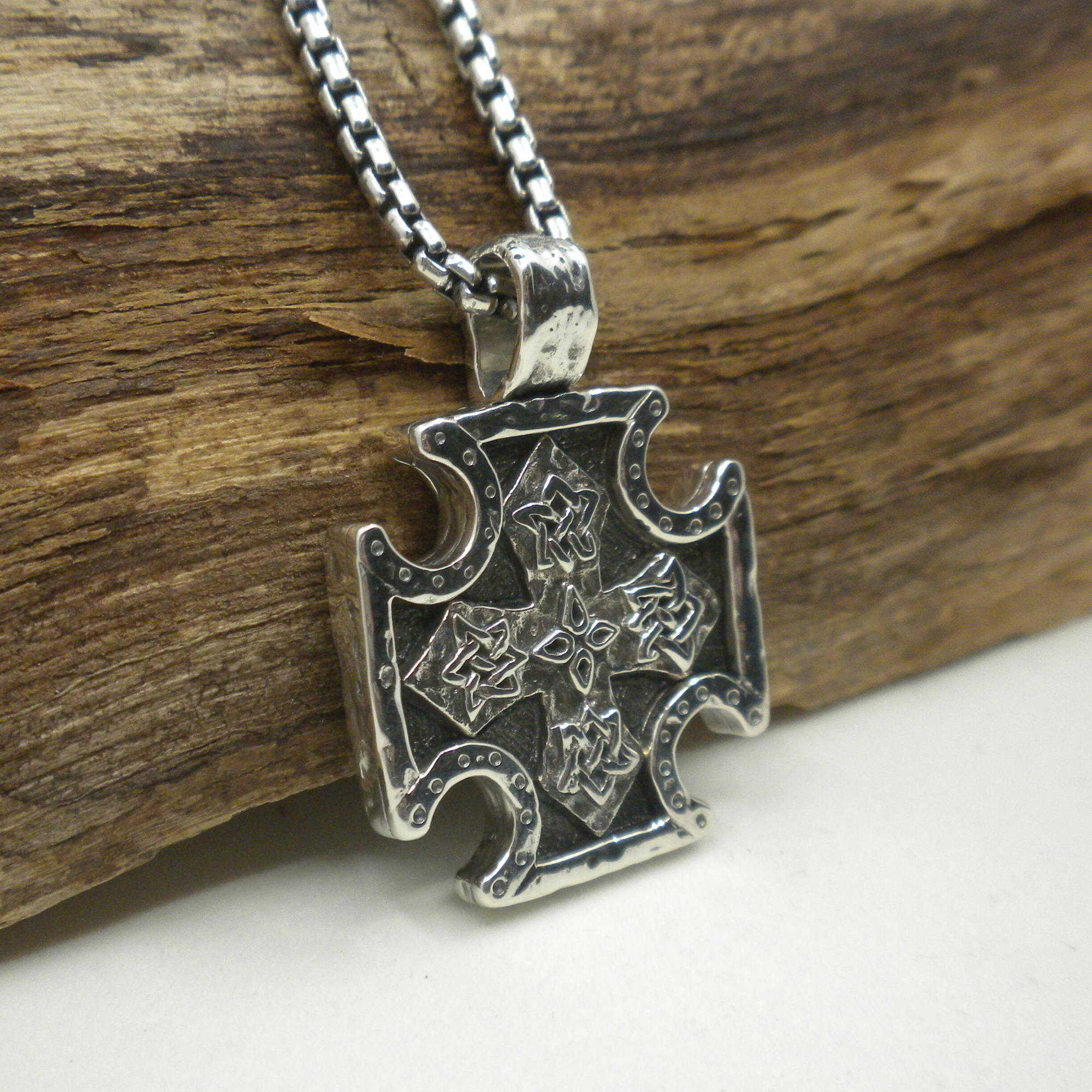 Sterling Silver Petrichor Celtic Biker Cross Pendant