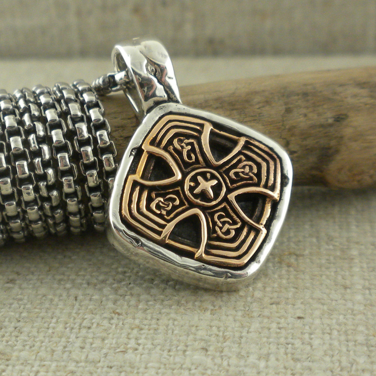 Bronze and Sterling Silver Celtic Cross Pendant