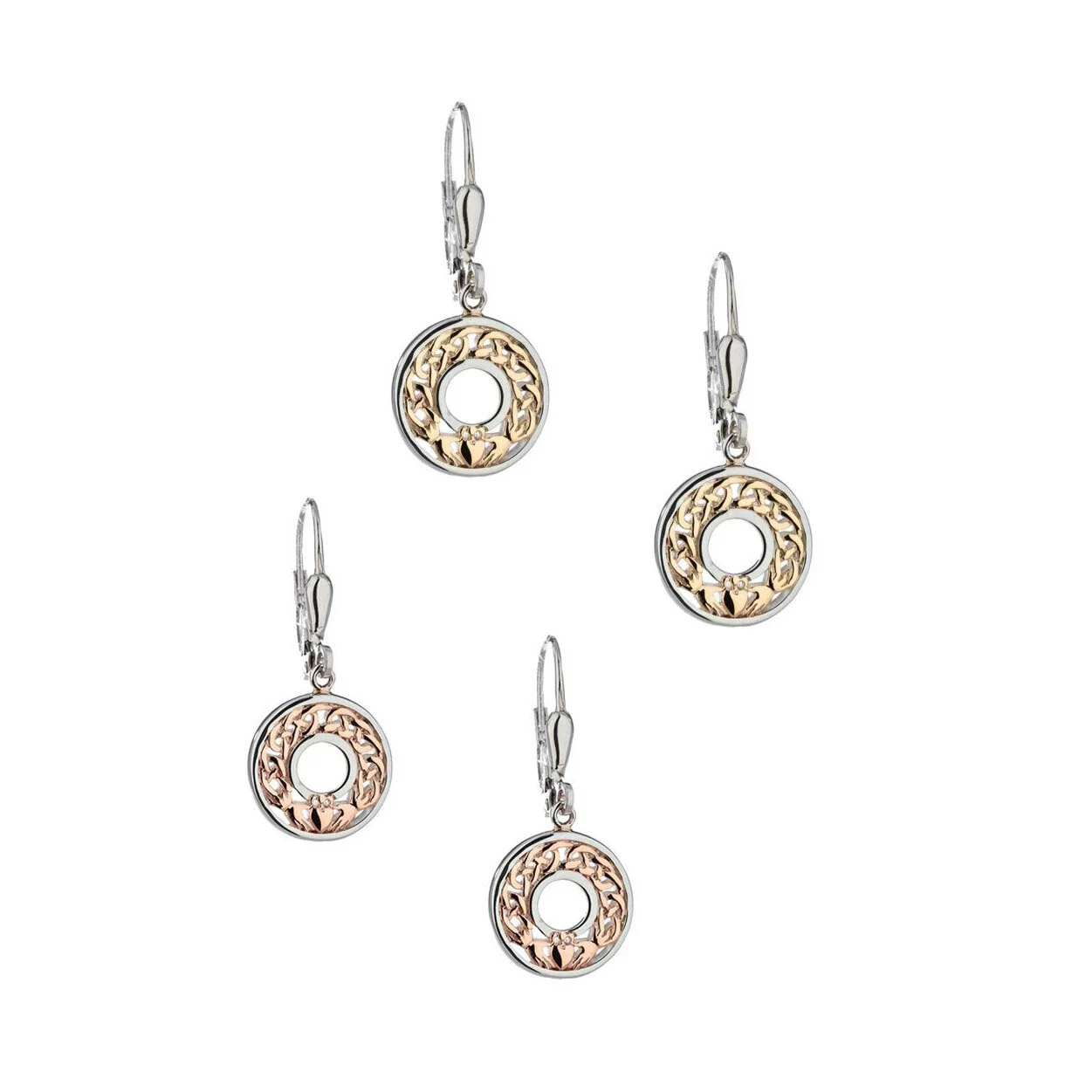 Dainty Sterling Silver &amp; Gold or Rose Gold Claddagh Earrings