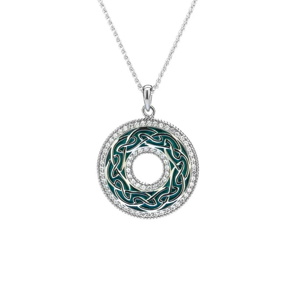 Round Celtic Window to the Soul Pendant Green Enamel