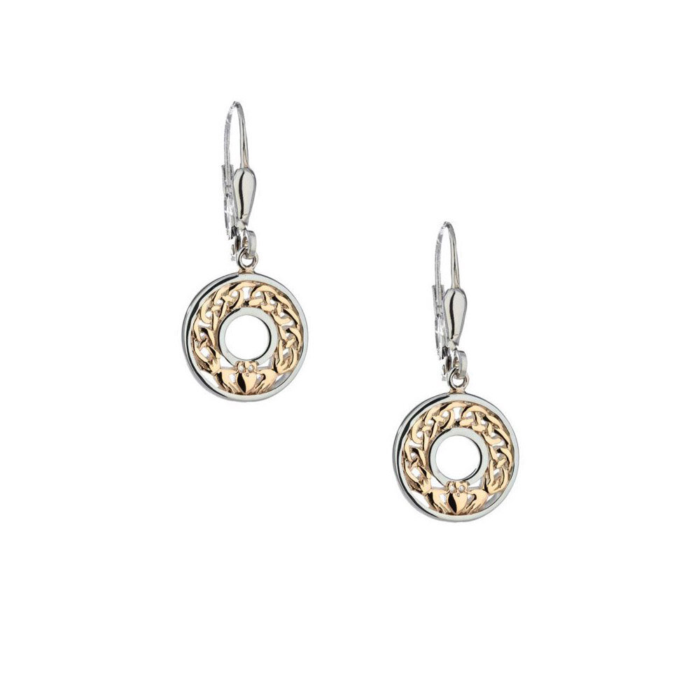 Dainty Sterling Silver &amp; Gold or Rose Gold Claddagh Earrings
