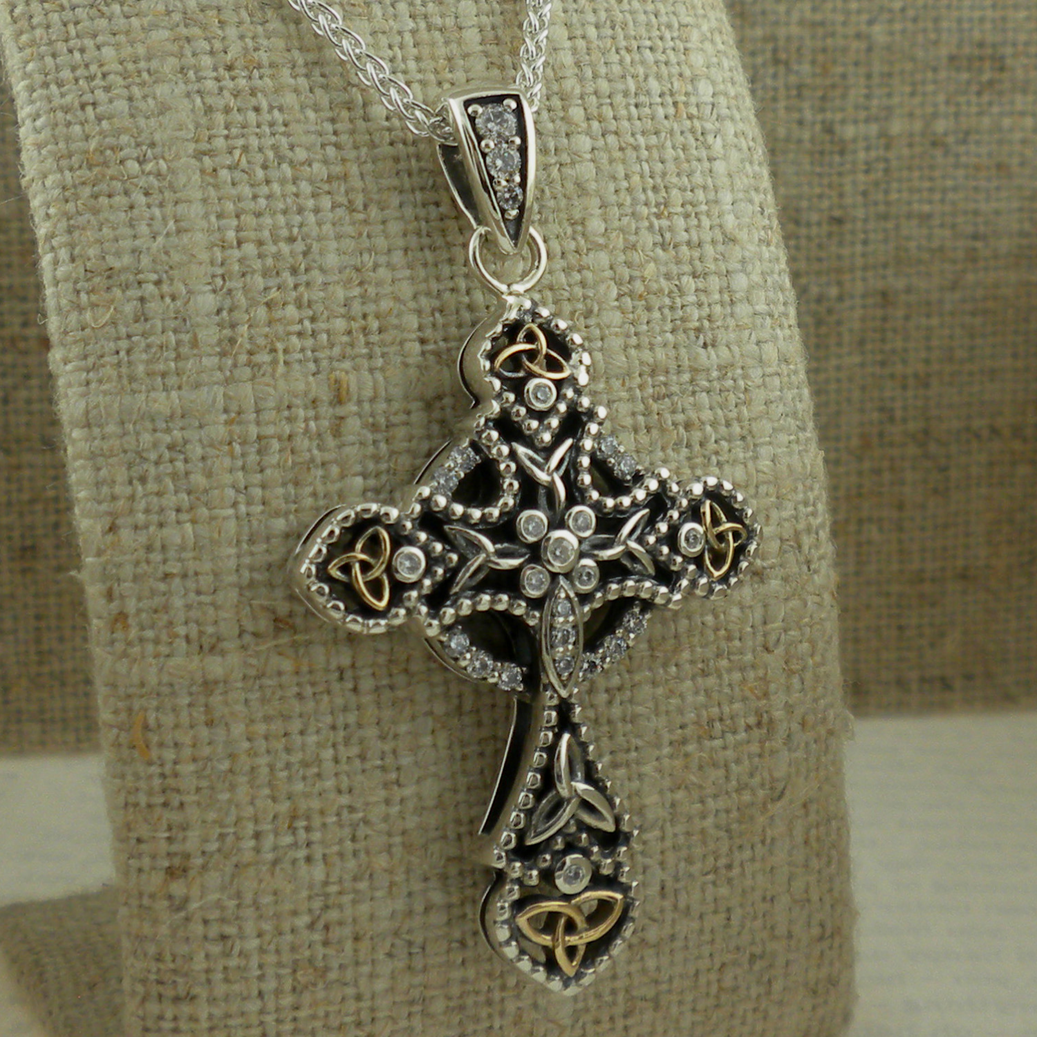 Trinity Knot with CZs Celtic Cross
