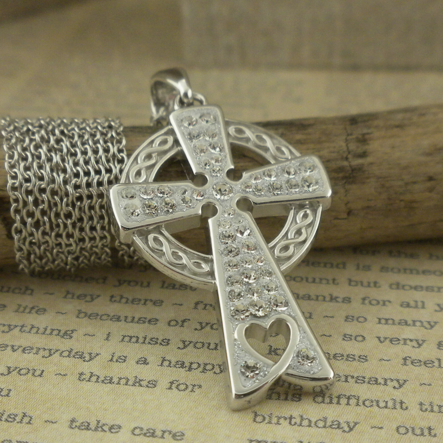 Celtic Cross with Heart and Swarovski Crystals Cross