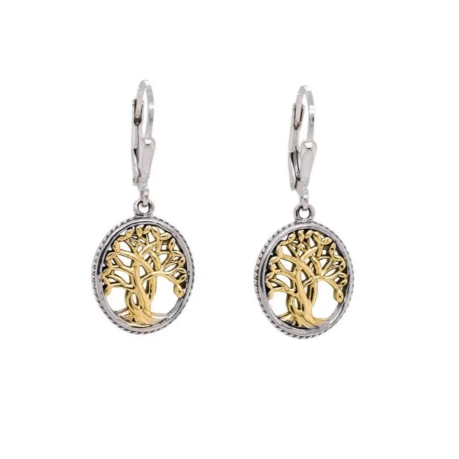 Small Sterling Silver  & 10K Celtic Tree of Life Earrings