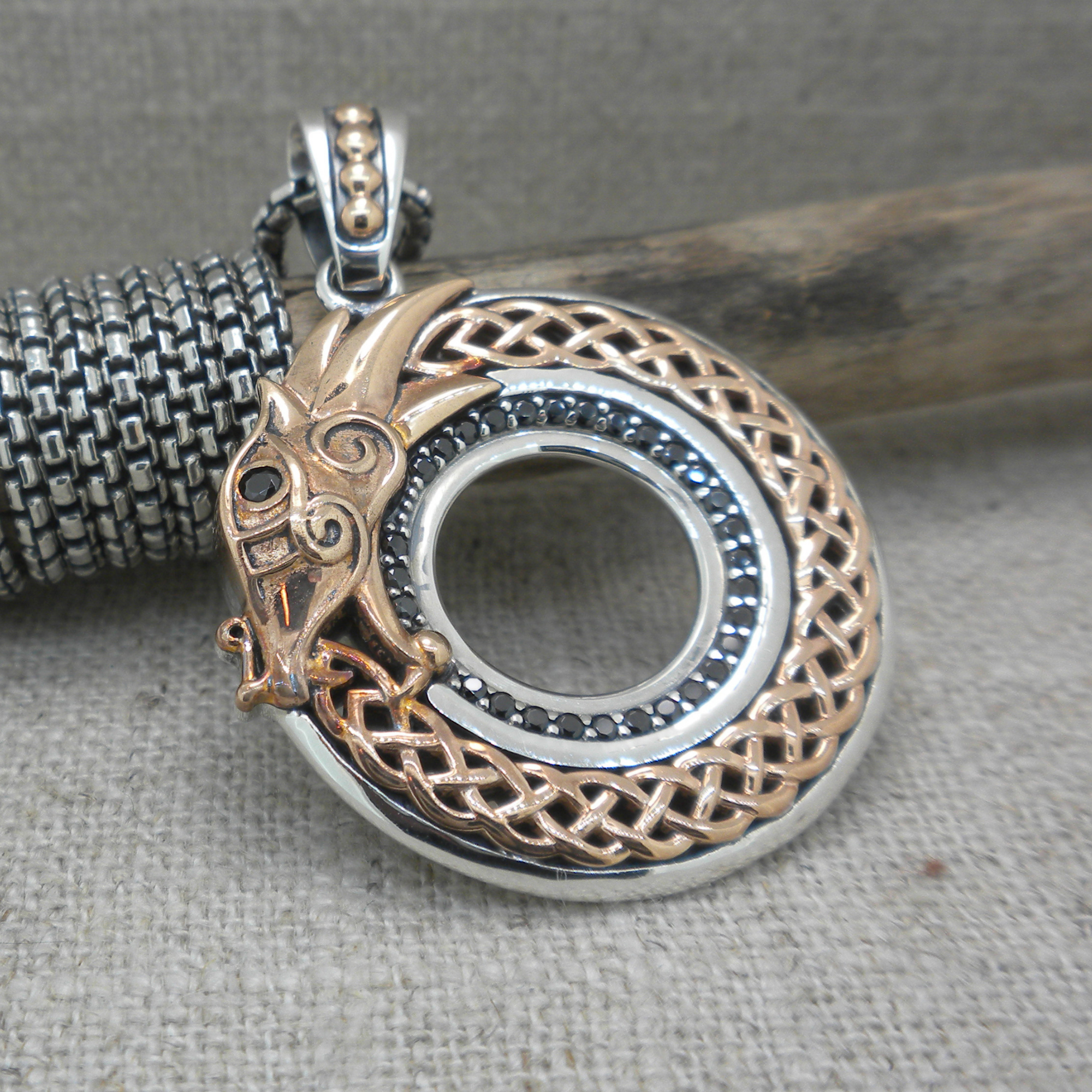Sterling Silver &amp; Bronze Celtic Dragon Pendant