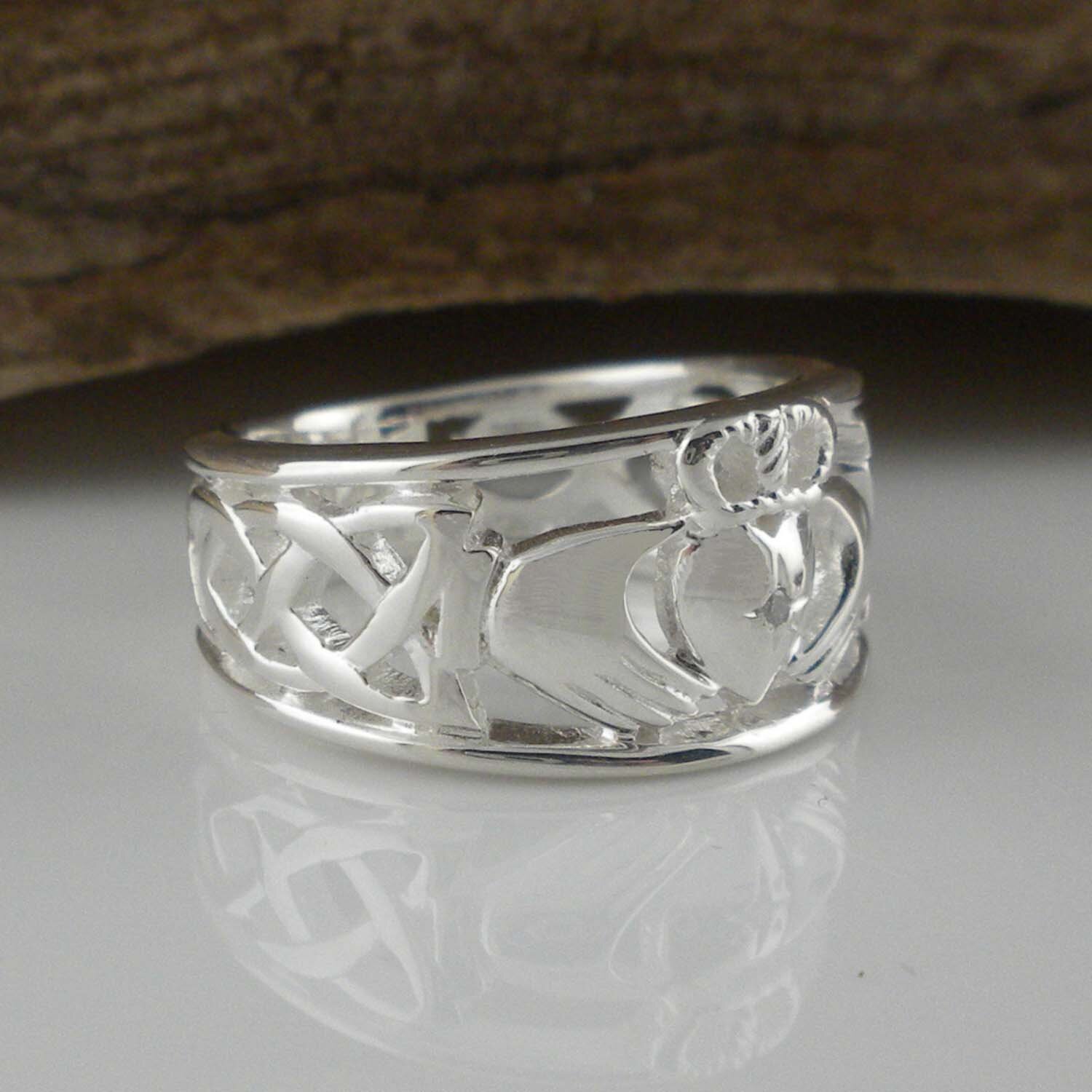Sterling Silver Claddagh Ring with Diamond
