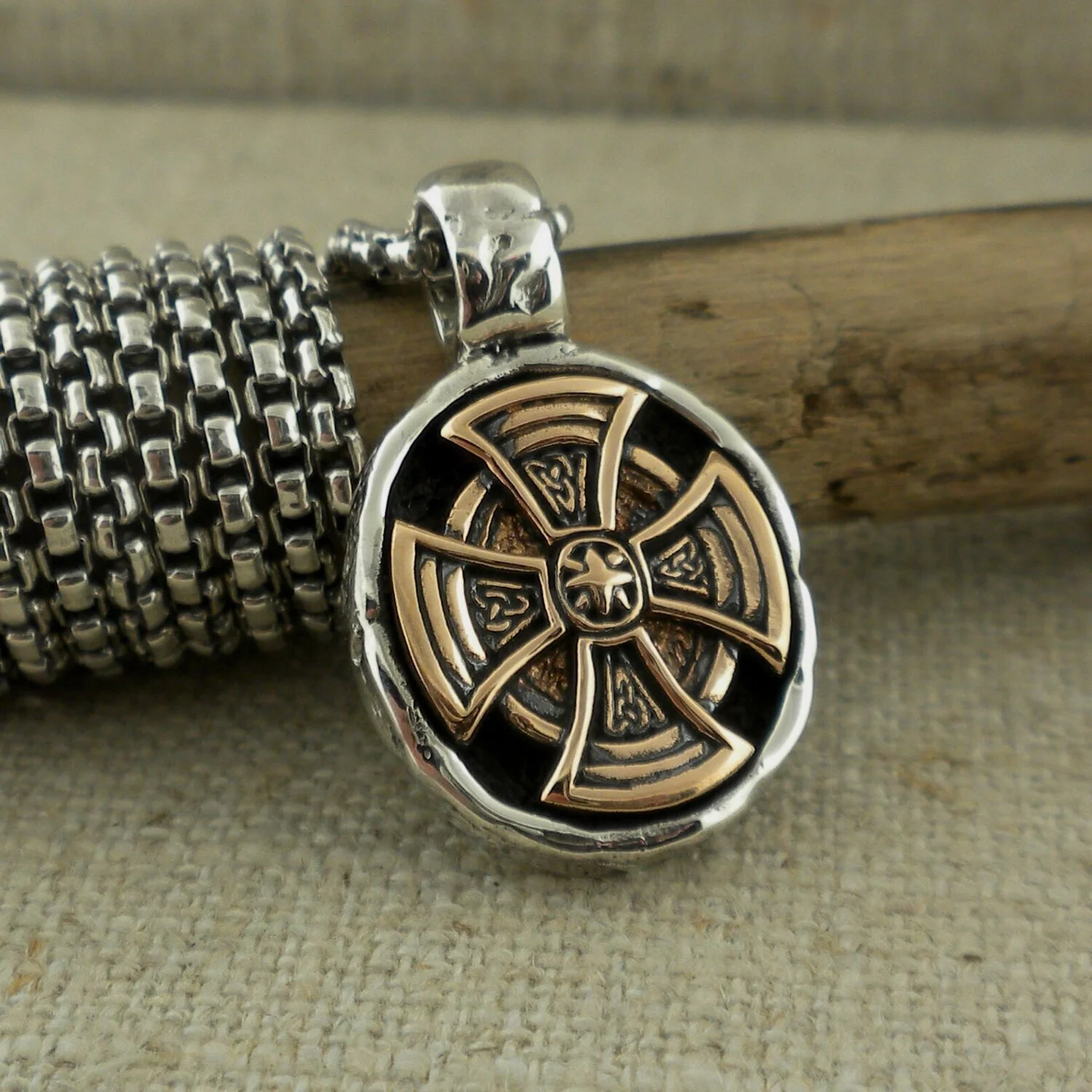 Bronze and Sterling Silver Celtic Cross Pendant  Two Sizes
