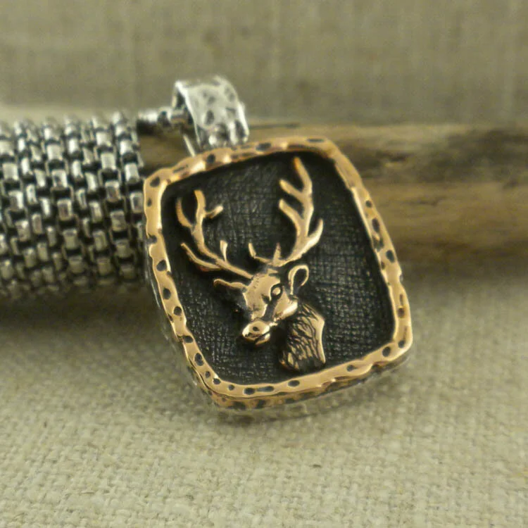 Bronze and Sterling Silver Stag Pendant  Two Sizes