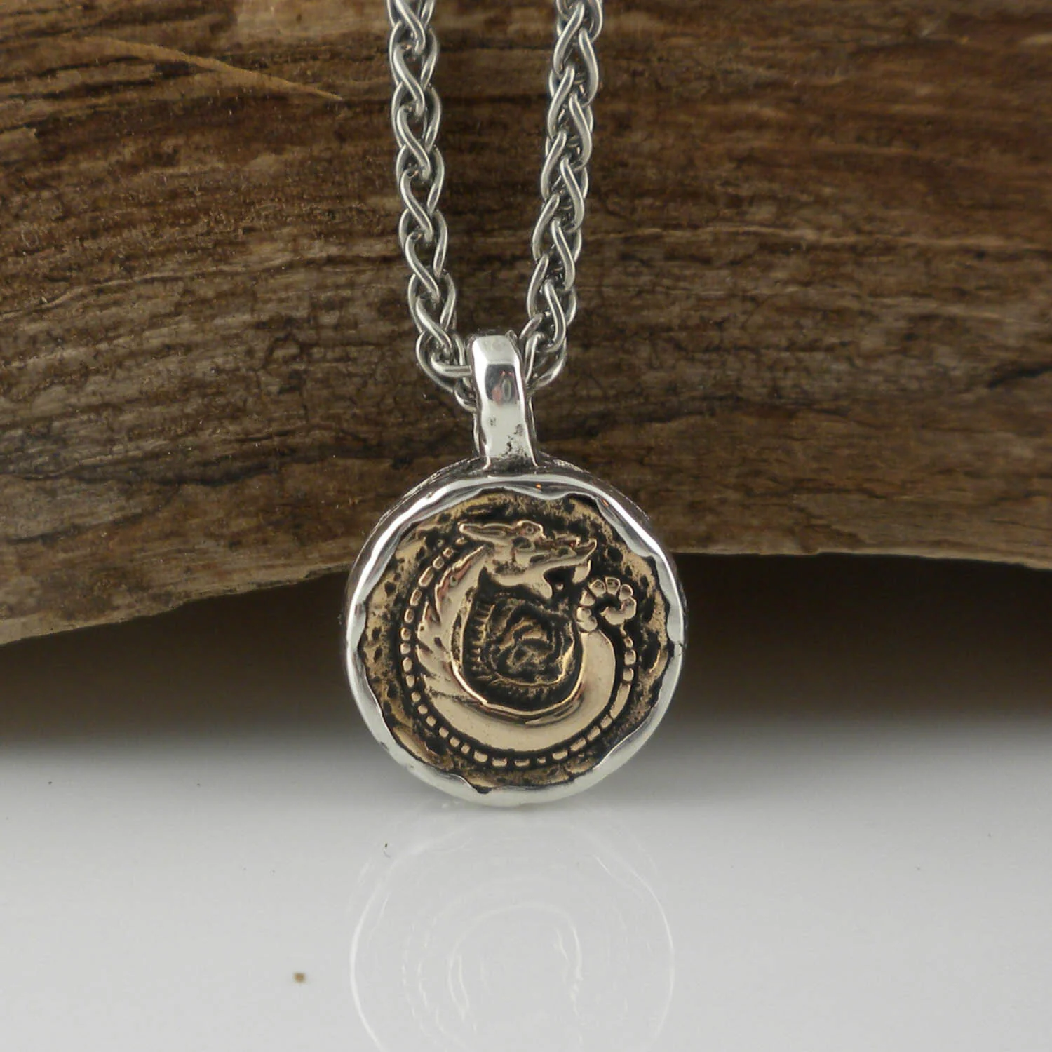 PETITE  Bronze and Sterling Silver Dragon Spirit Pendant