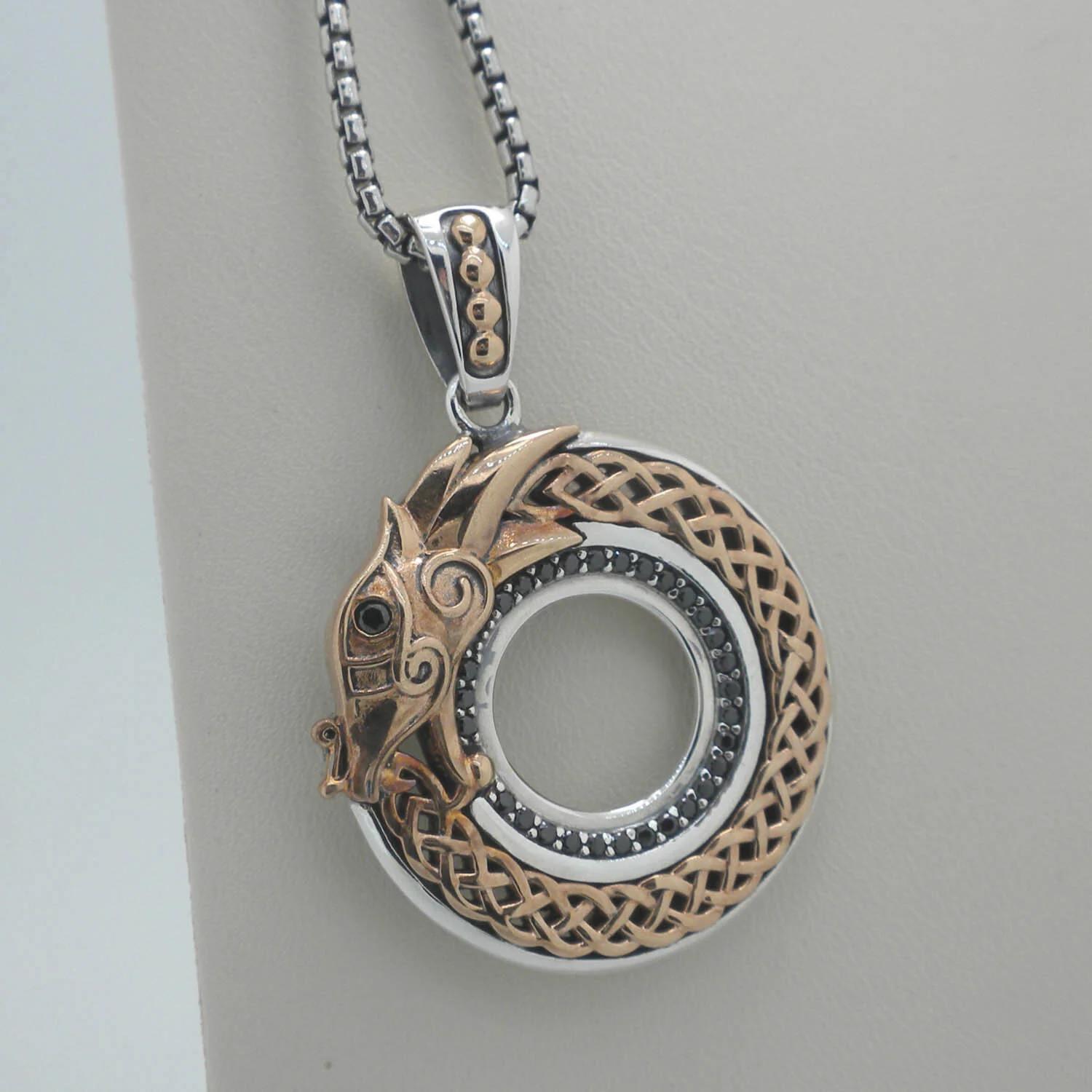 Sterling Silver &amp; Bronze Celtic Dragon Pendant 