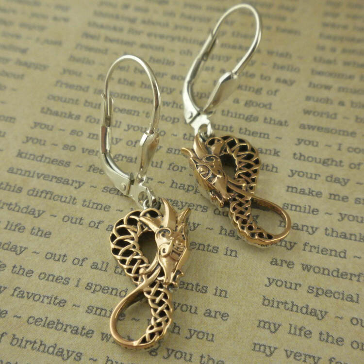 Silver and Bronze Dragon Earrings