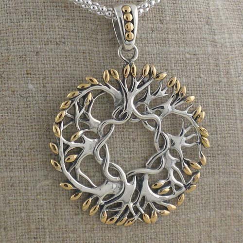 Mother of Pearl Celtic Tree of Life Medallion Pendant with Crystals