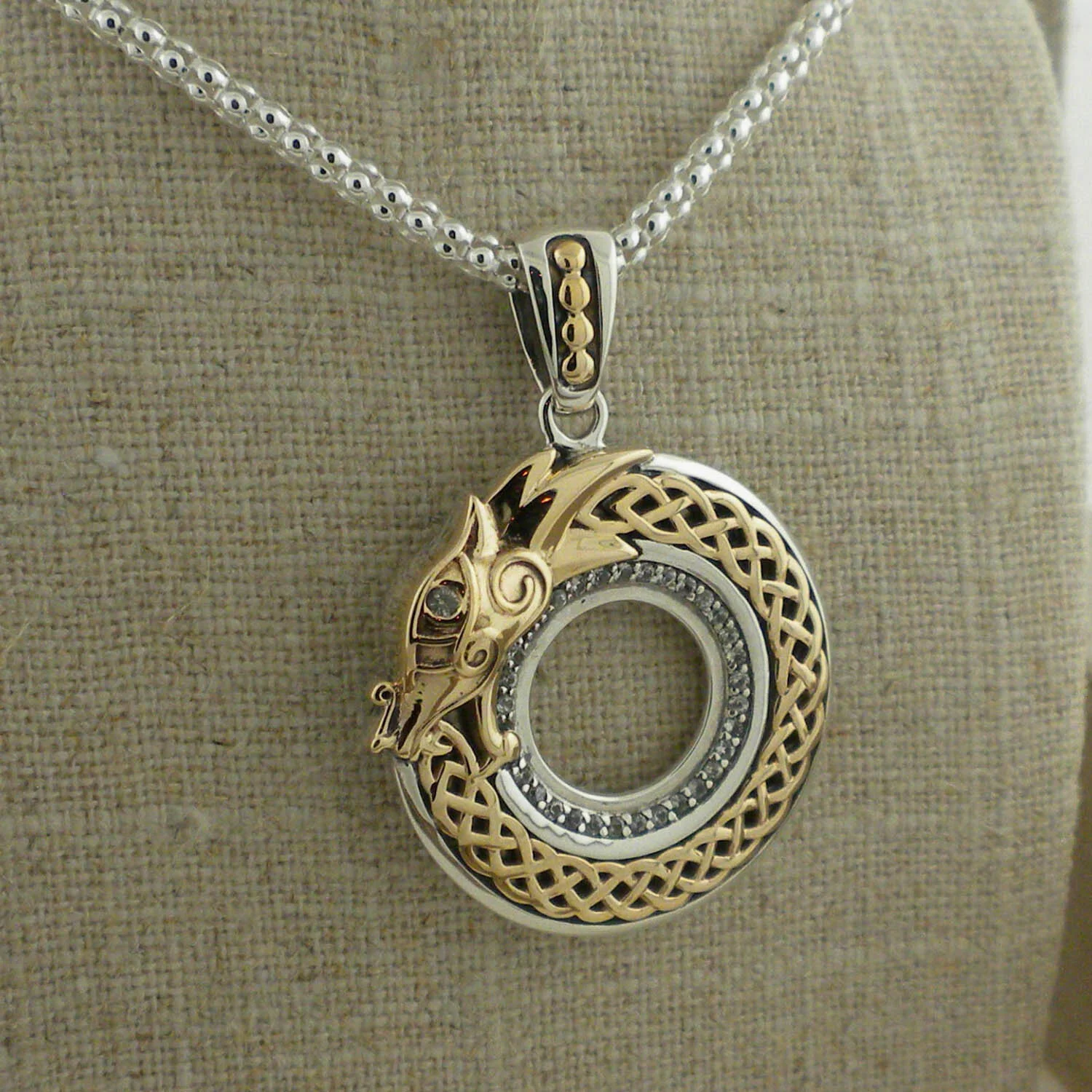 Sterling Silver &amp; 10K Celtic Dragon Pendant