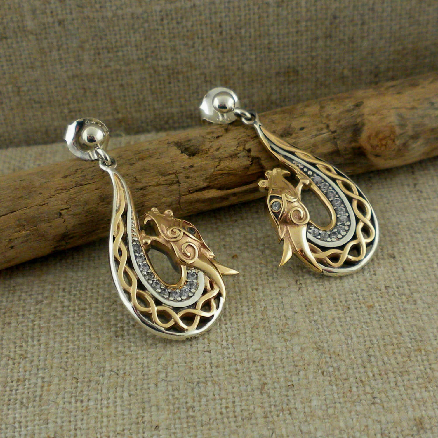 Dragon Earrings with White Sapphires