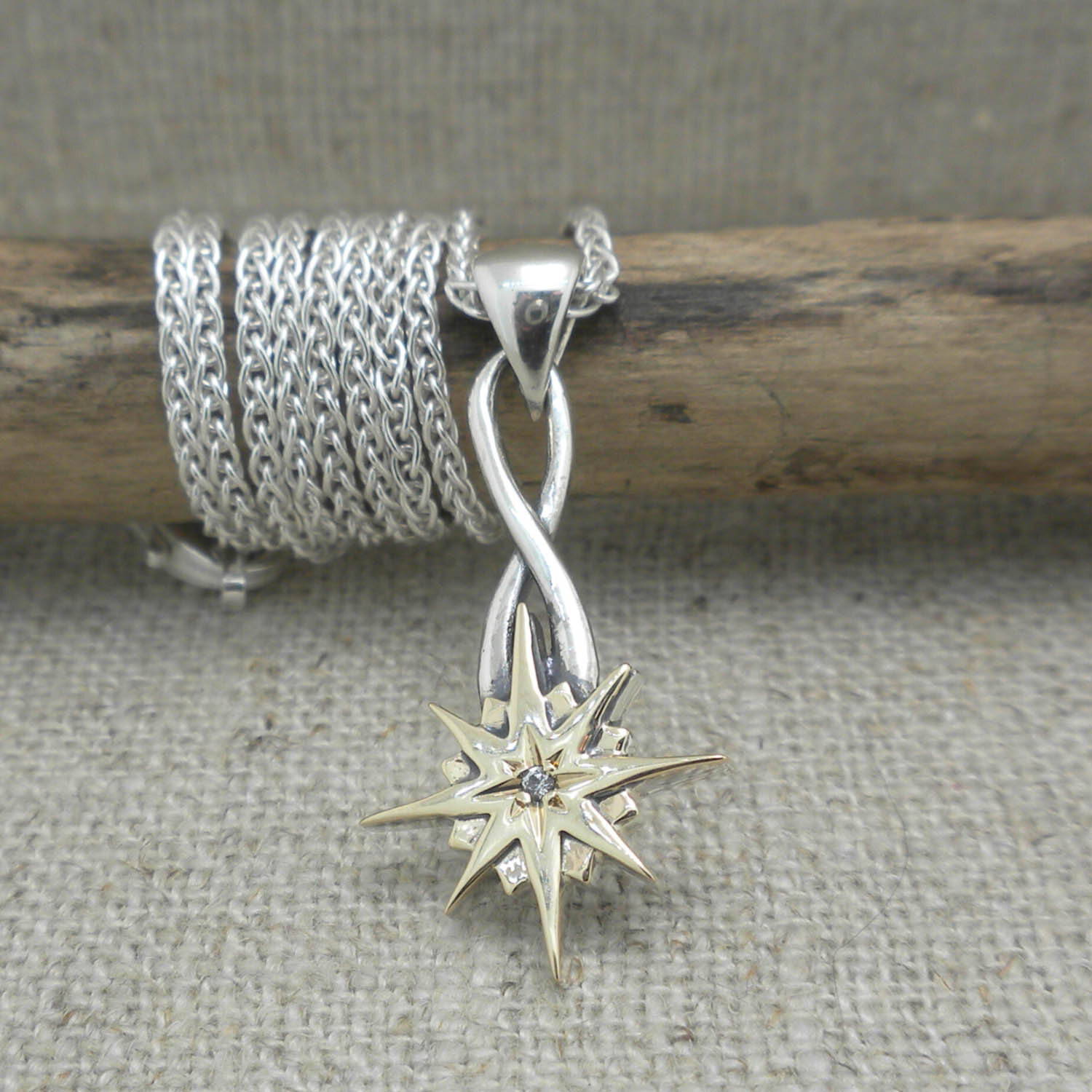 Sterling Silver &amp; 10K Small Celtic Compass Star Pendant