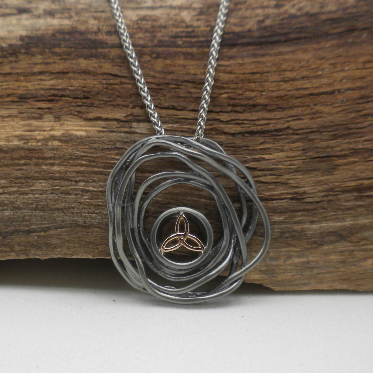 Ruthenium &amp; 10K Rose Cradle of Life Pendant with Trinity Knot