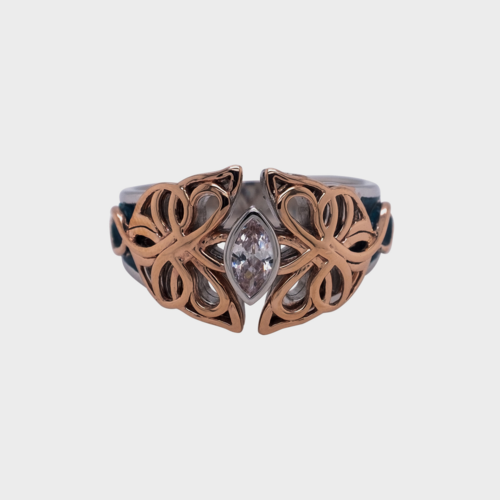 Sterling Silver, 10K &amp; Sky Blue Celtic Butterfly Ring