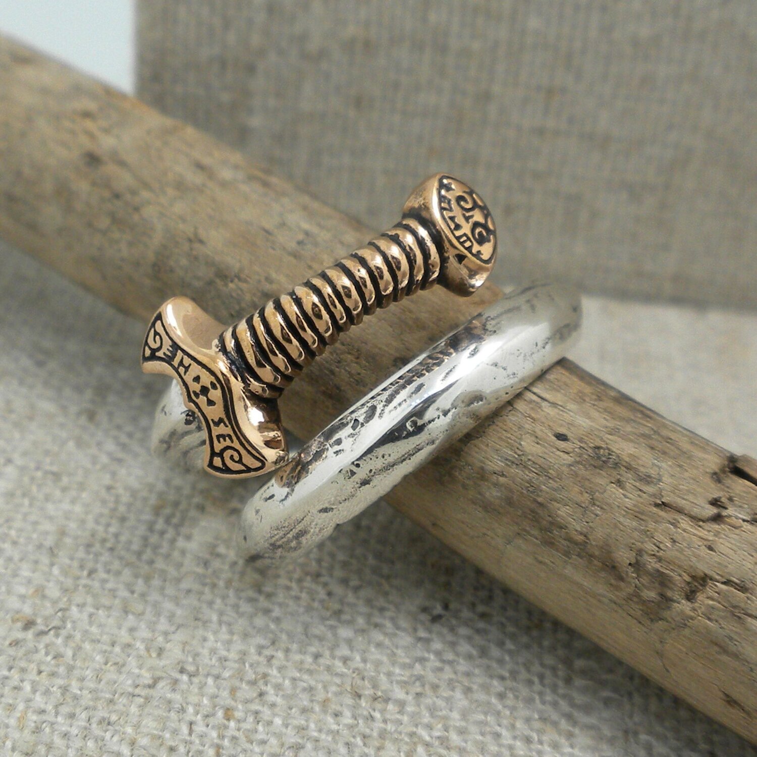 Bronze and Sterling Silver Viking Sword Ring