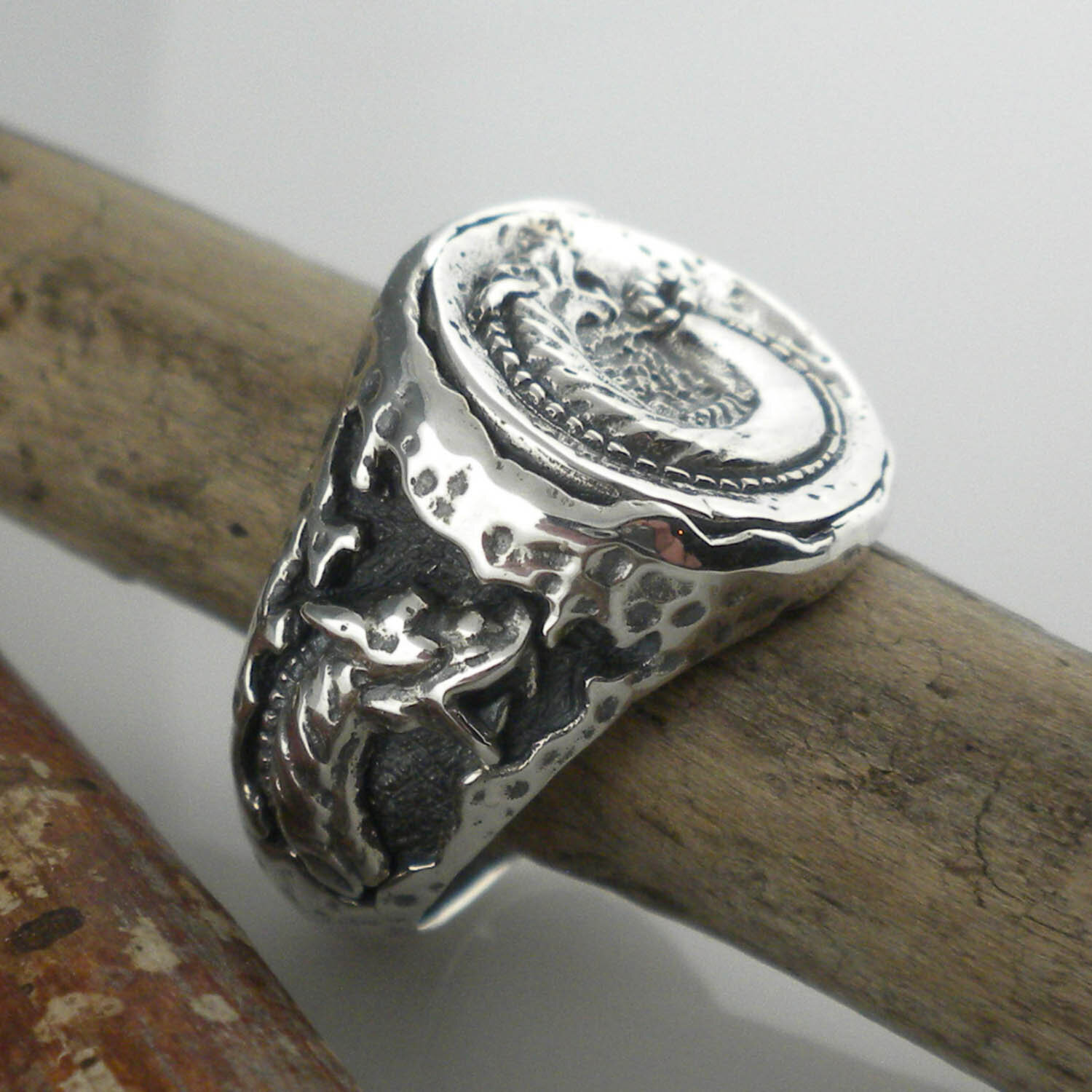 All Sterling or Sterling &amp; Bronze Dragon Ring
