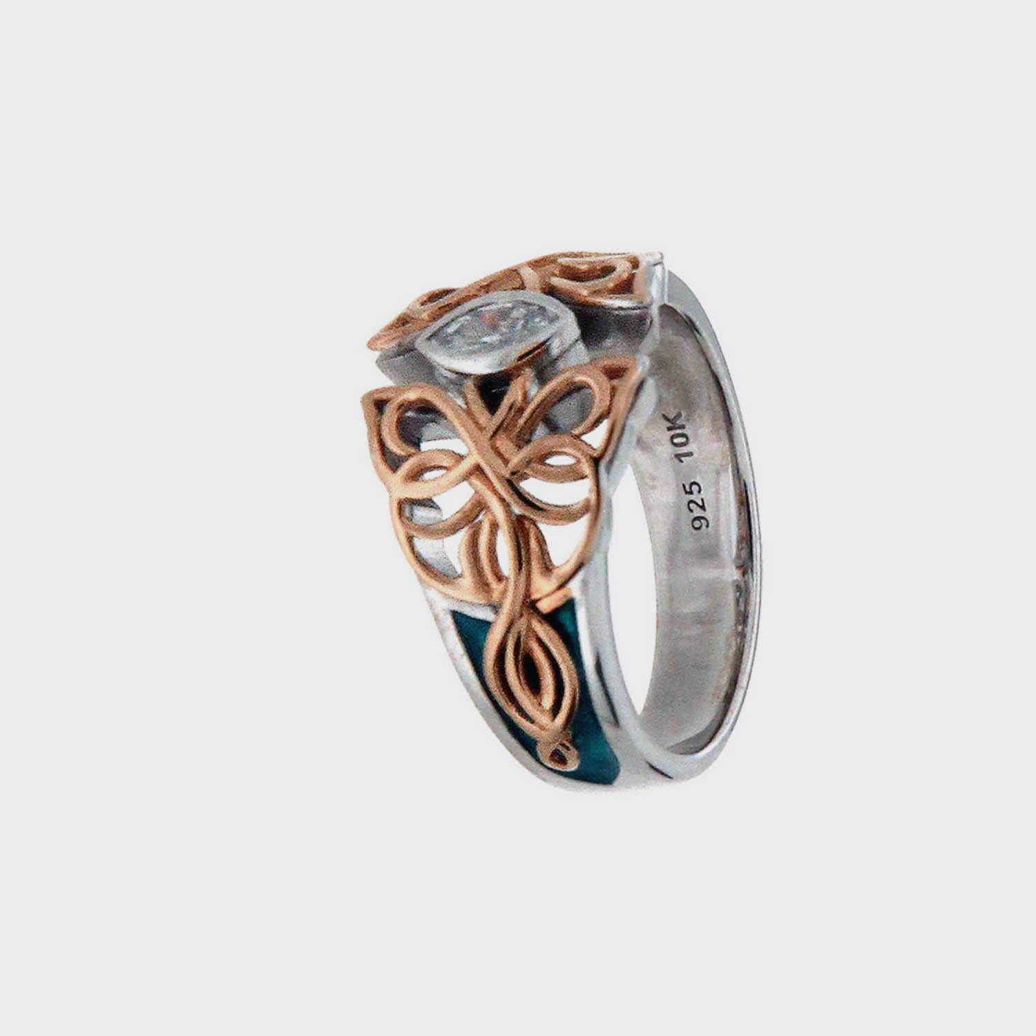 Sterling &amp; Rose Gold Celtic Butterfly Ring with CZ